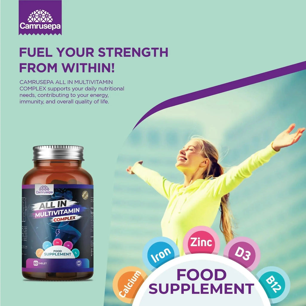 CAMRUSEPA All in Multivitamin Complex – Daily Tablet with Calcium, Iron, Zinc, Vitamin C, B Complex, D3, E, A & More – Complete Daily Nutritional Support for Adults Camrusepa Au supplements