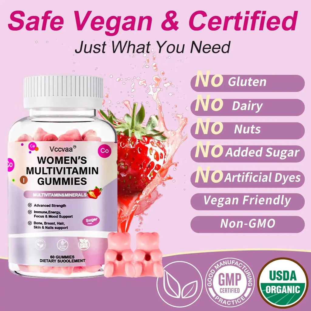 Vccvaa Sugar Free Multivitamin Gummies for Women 14+ with Iron, Inositol, Folate, Vitamins A C D3 E B12 K2, Herbal & Mineral Blend Vccvaa Au supplements