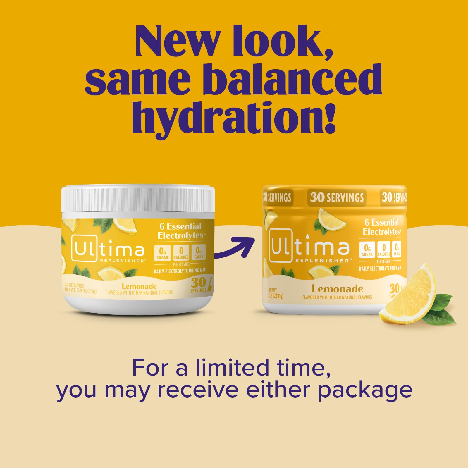 Ultima Replenisher Daily Electrolyte Powder Drink Mix – Lemonade, 30 Servings Canister – Zero Sugar Hydration Powder with 6 Electrolytes & Minerals