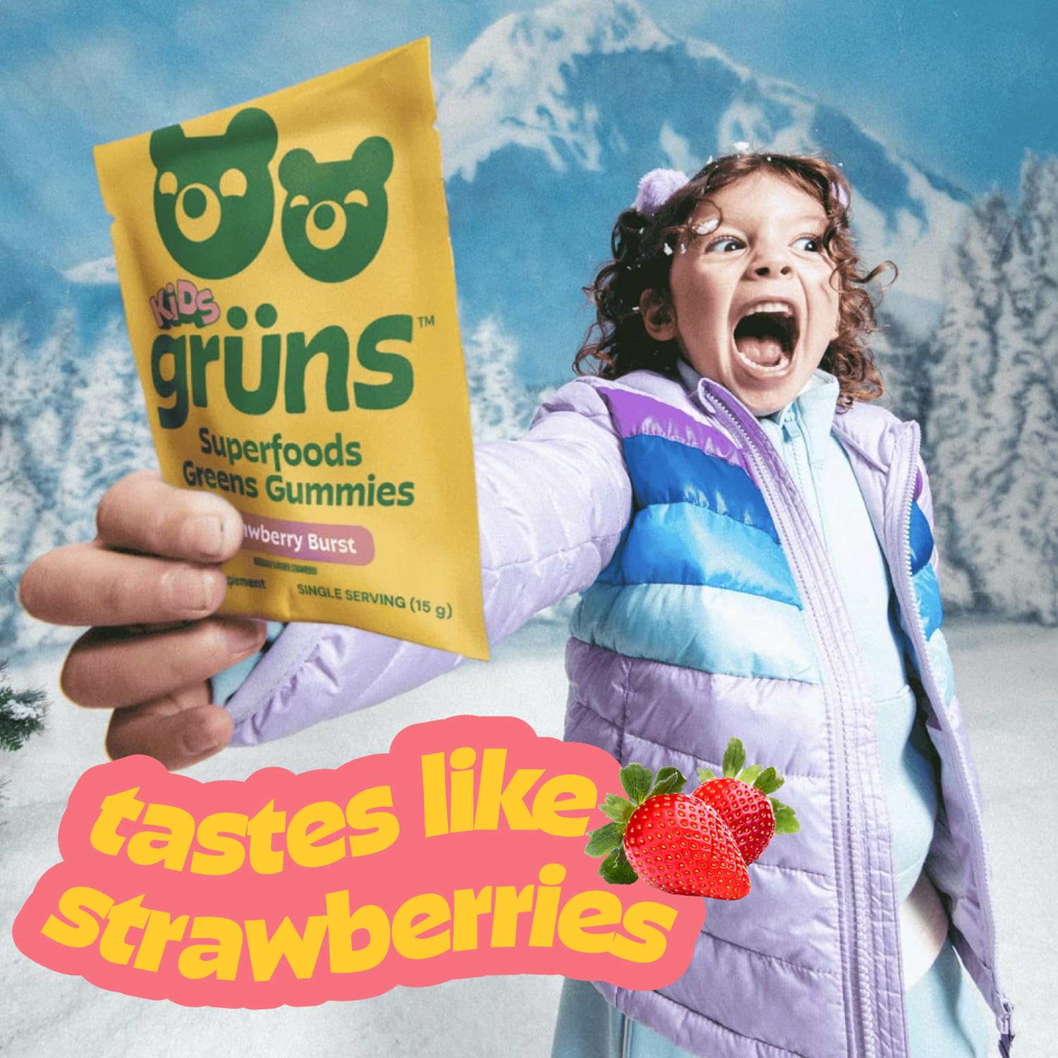 Gruns Multivitamin for Kids, Super Greens Gummies, Superfood Gummy Bears with 20+ Vitamins & Minerals, Spirulina, Chlorella, Alfalfa, Prebiotics Fiber for Digestive Health