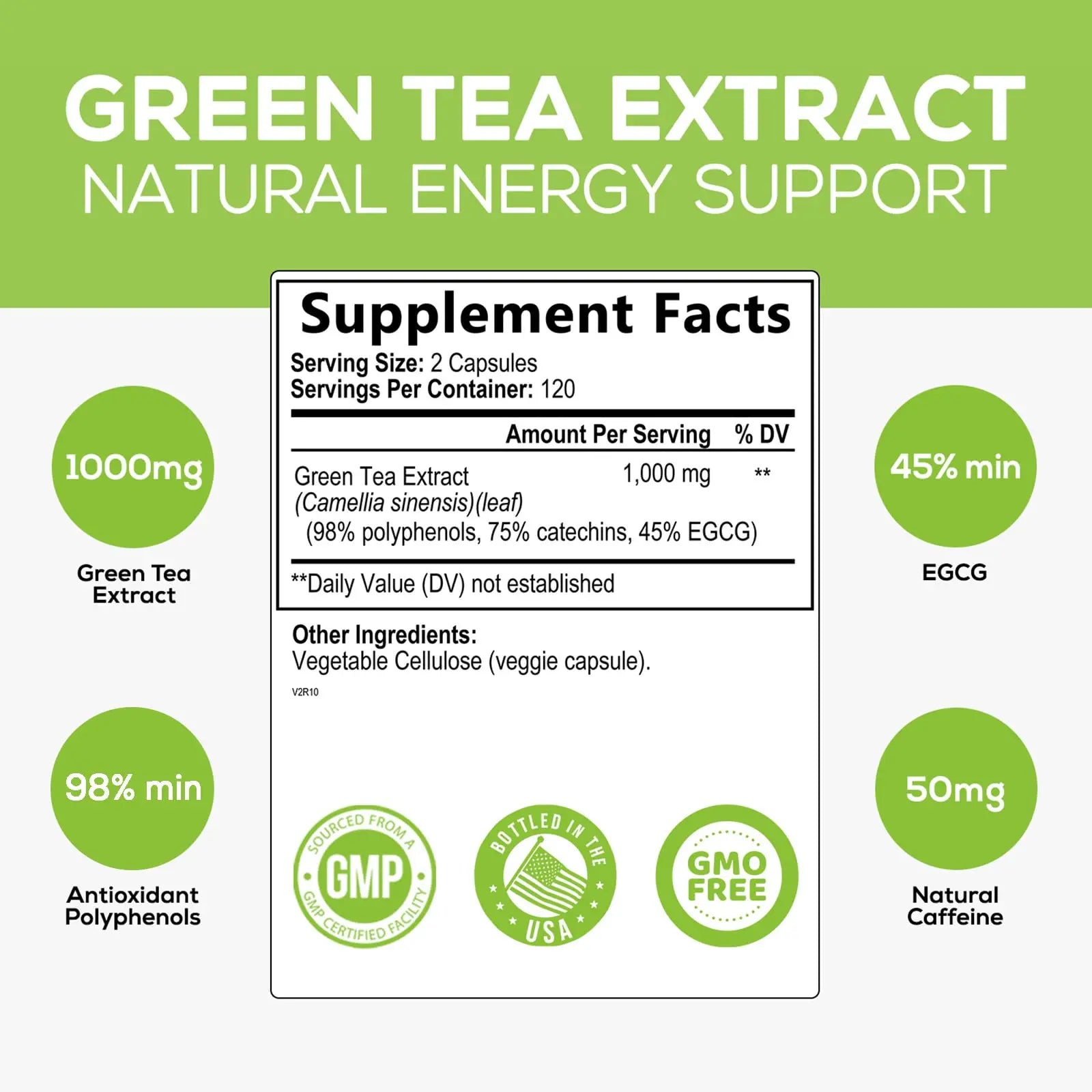 Green Tea Extract Capsules 1000mg 98% Standardized EGCG - 3X Strength for Natural Nature's Nutrition Au supplements