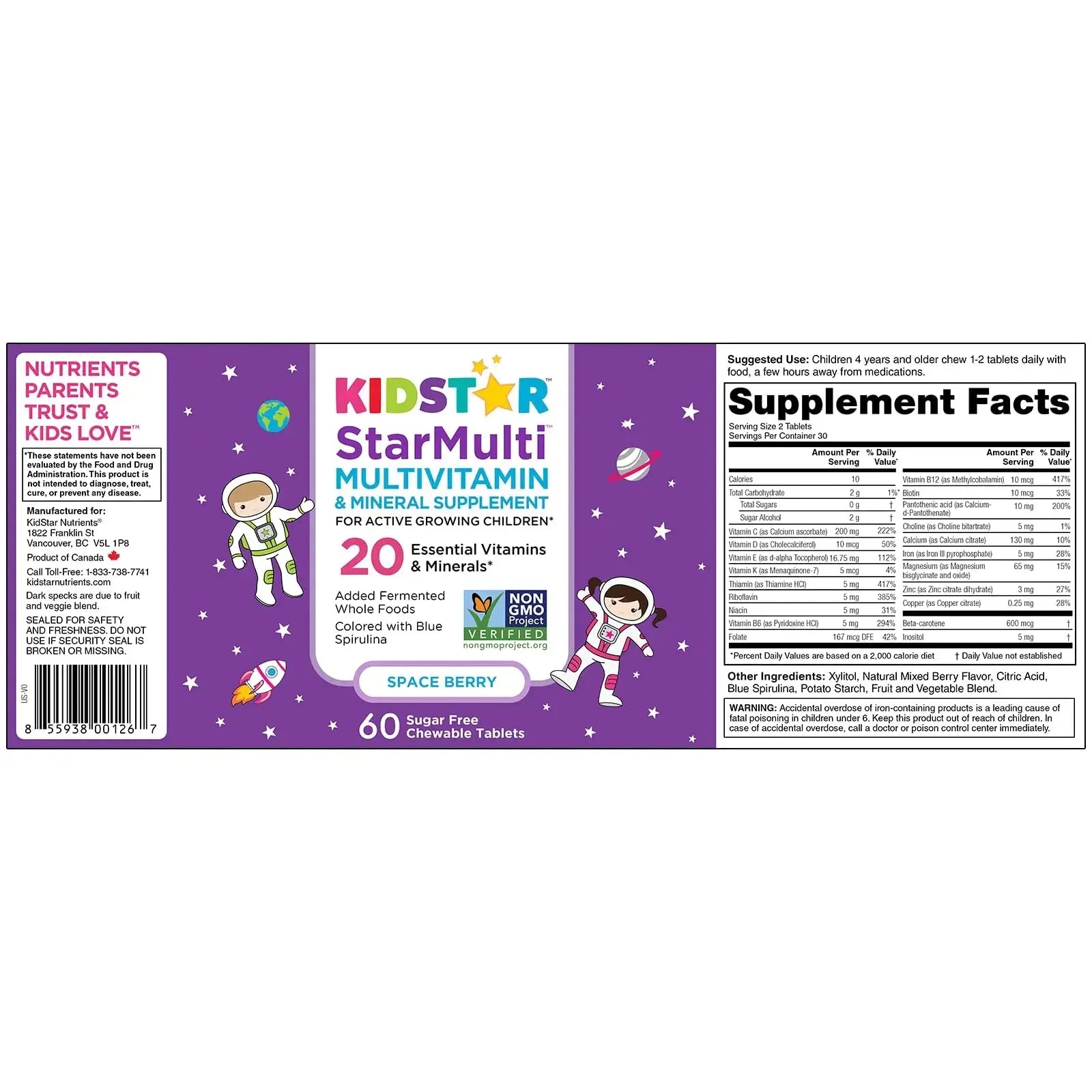 KidStar Nutrients StarMulti, Chewable Multivitamin and Multimineral Tablets for Kids, Plus Organic Fermented Whole Foods KidStar Nutrients Au supplements