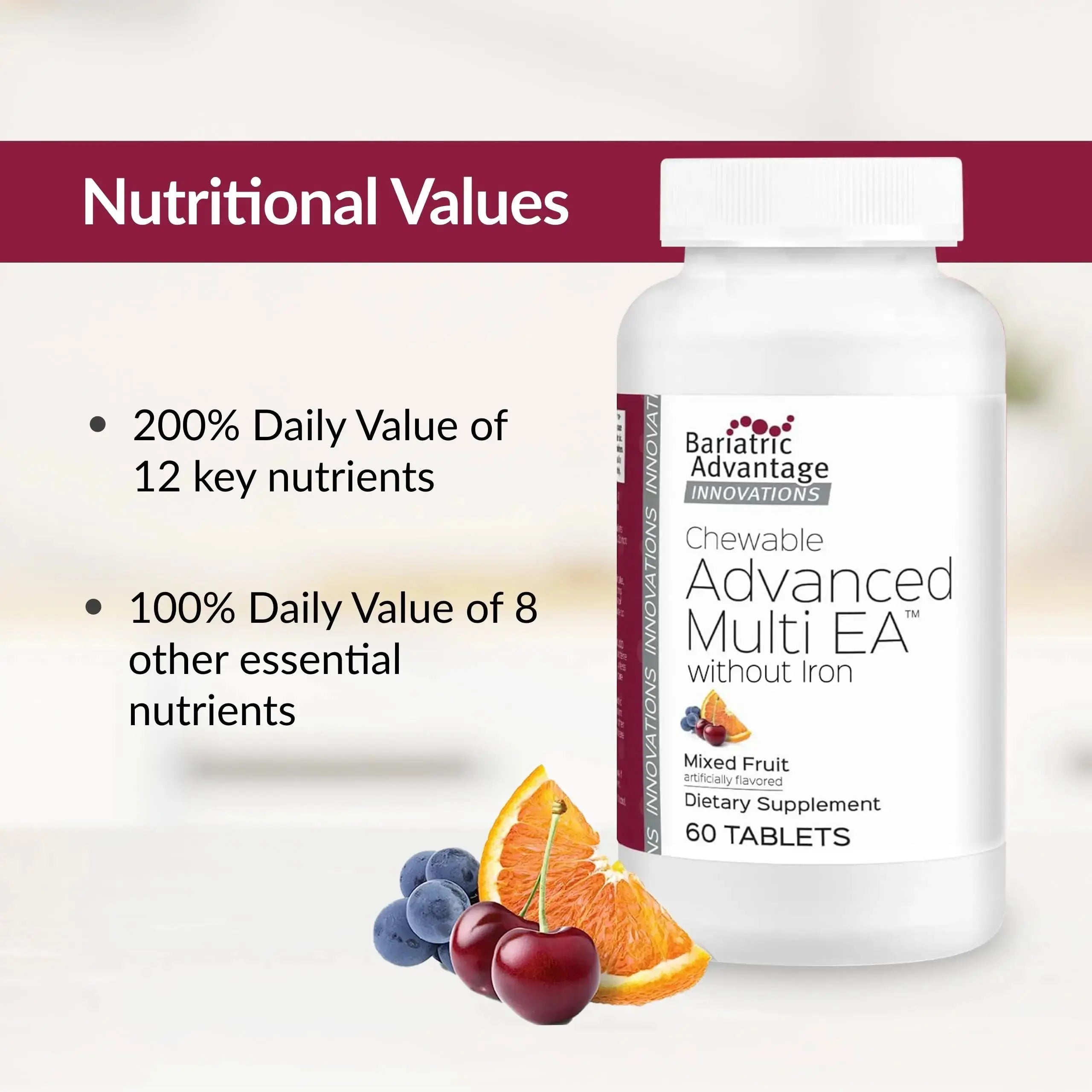 Bariatric Advantage Chewable Advanced Multi EA Without Iron - High Potency Daily Multivitamin - for Bariatric Surgery Patients Including Bariatric Advantage Au supplements