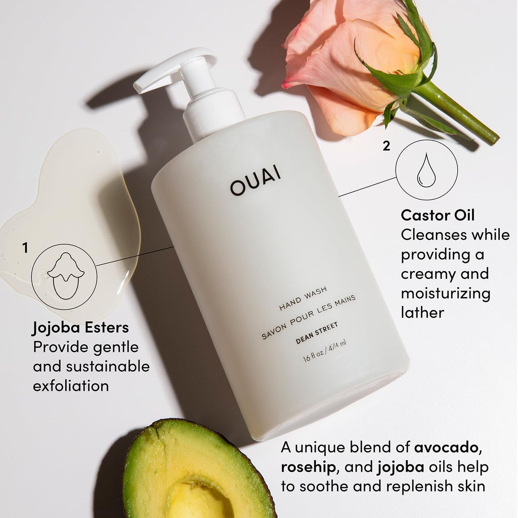 OUAI Hand Wash and Hand Lotion Set, Dean Street Scent - Moisturizes and Exfoliates with Daily Use - Made with Jojoba Esters, Avocado & Rosehip Oils (16 Fl Oz Each) OUAI Au supplements