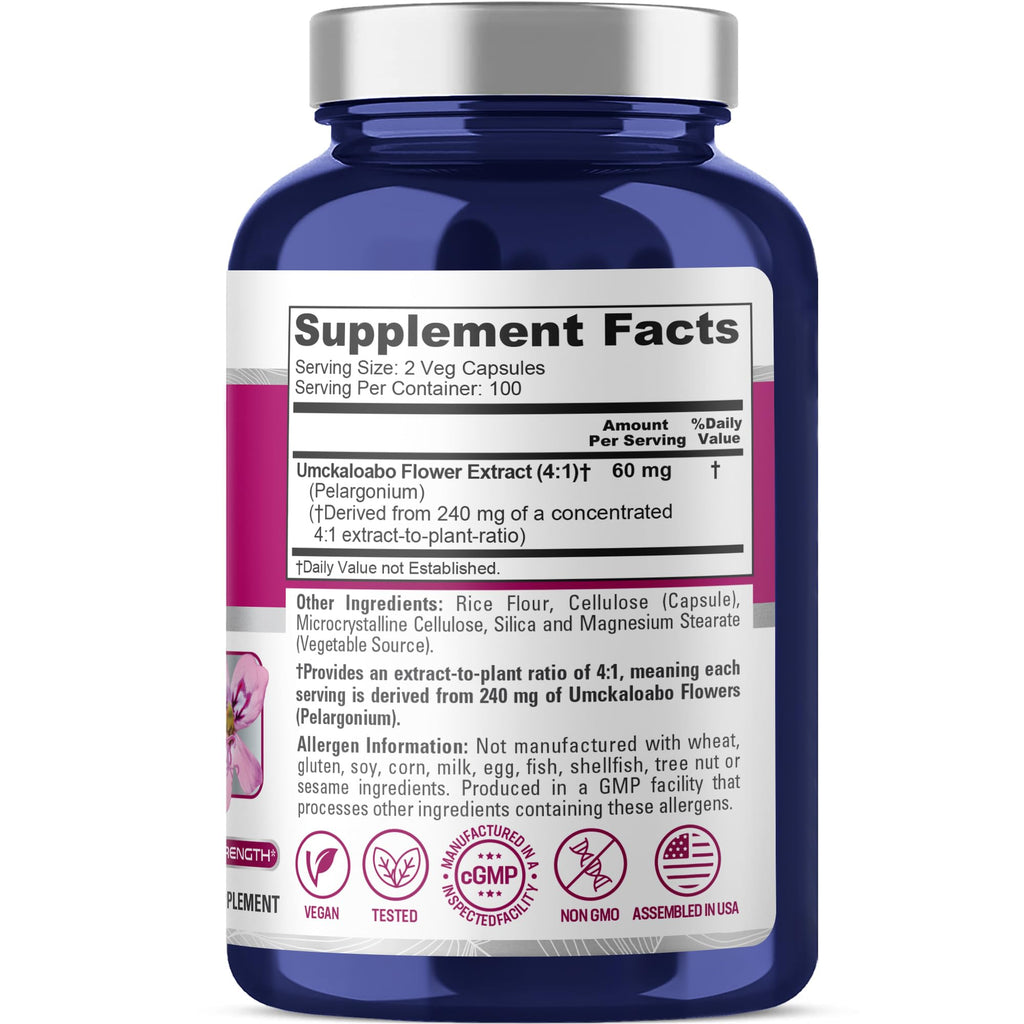 NusaPure Umckaloabo 4:1 Extract, 60 mg Equivalent to 240 mg Veggie Caps 200 Count (Non-GMO, Vegan) NusaPure Au supplements