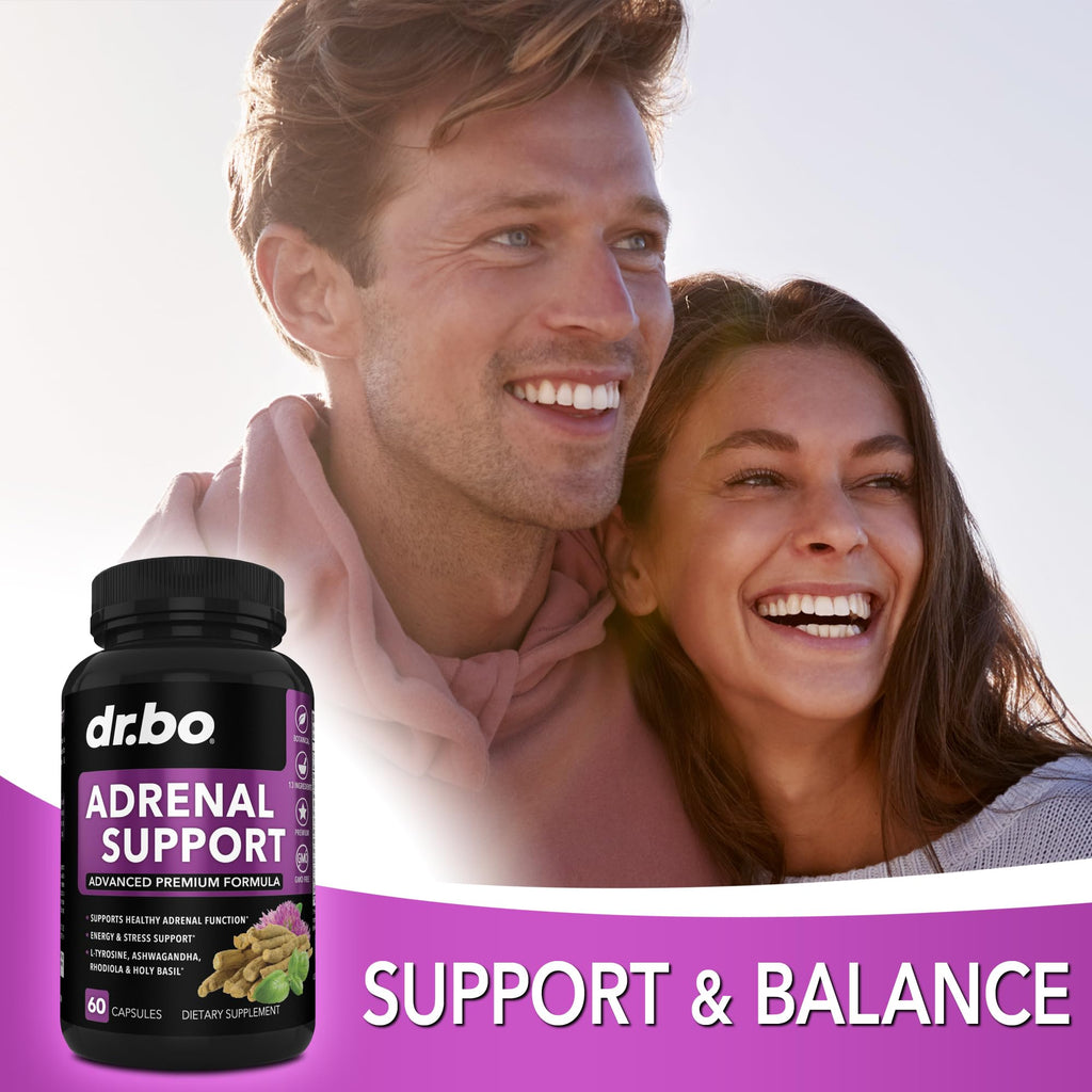 Adrenal Support Cortisol Manager Supplement - Adrenal Fatigue Supplements for Women & Men with Natural Adaptogen Ashwagandha Holy Basil Rhodiola L Tyrosine Complex Fatigue Cortisol Health - 60 Pills DR. BO Au supplements