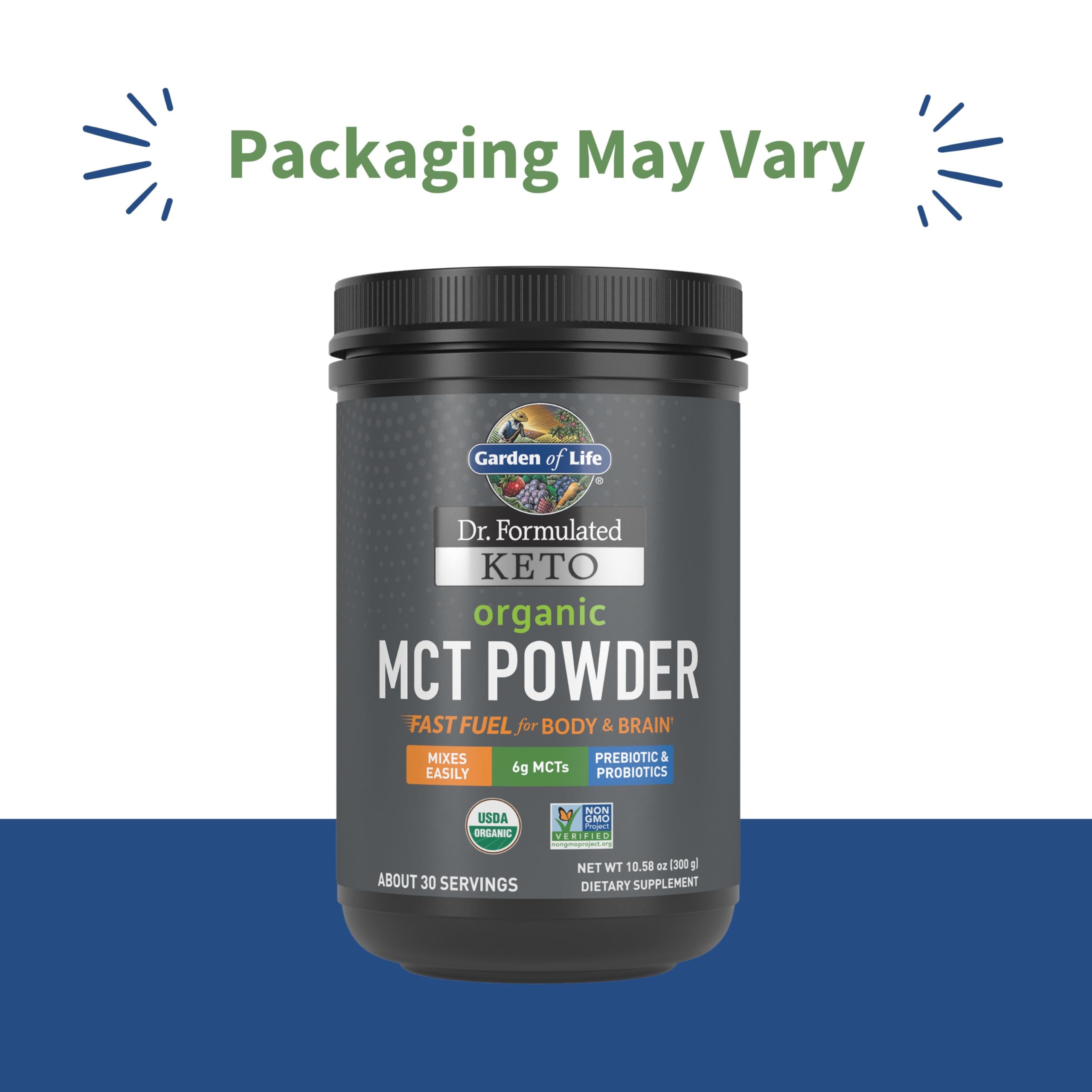 Garden of Life Dr. Formulated Keto Organic MCT Powder - 30 Servings, 6g MCTs from Coconuts plus Prebiotic Fiber & Probiotics