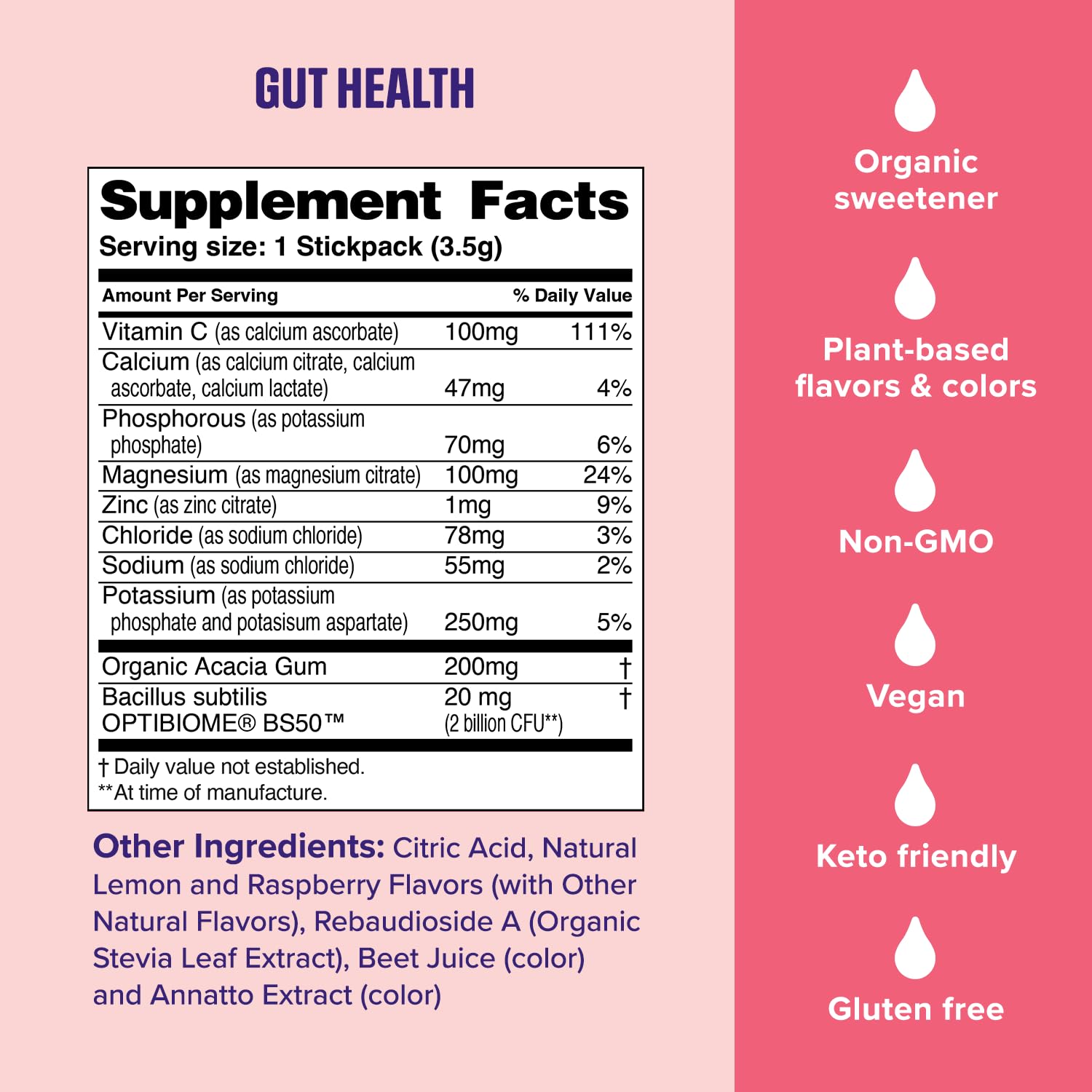 Ultima Replenisher Gut Health Supplement and Electrolytes Powder - Raspberry Lemonade, 14 Stickpacks