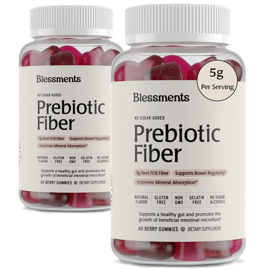 Blessments - Prebiotic Fiber Gummies for Adults & Kids with No Added Sugar- 5g (60 Count-2 Pack) High Fiber Supplement Gummies - Vegan - Keto Friendly
