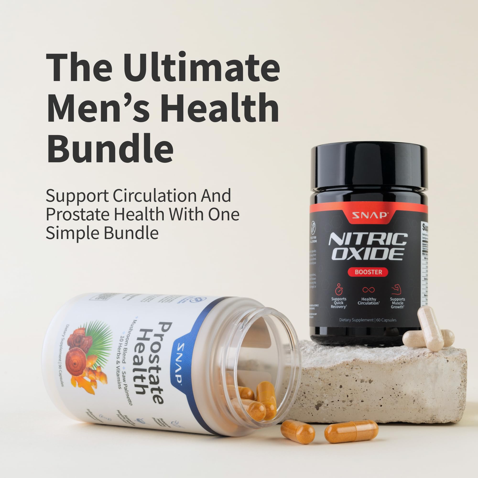 Snap Supplements Prostate Health & Nitric Oxide Supplement Bundle for Men, 90 + 60 Vegetarian Capsules (1 Month Supply)