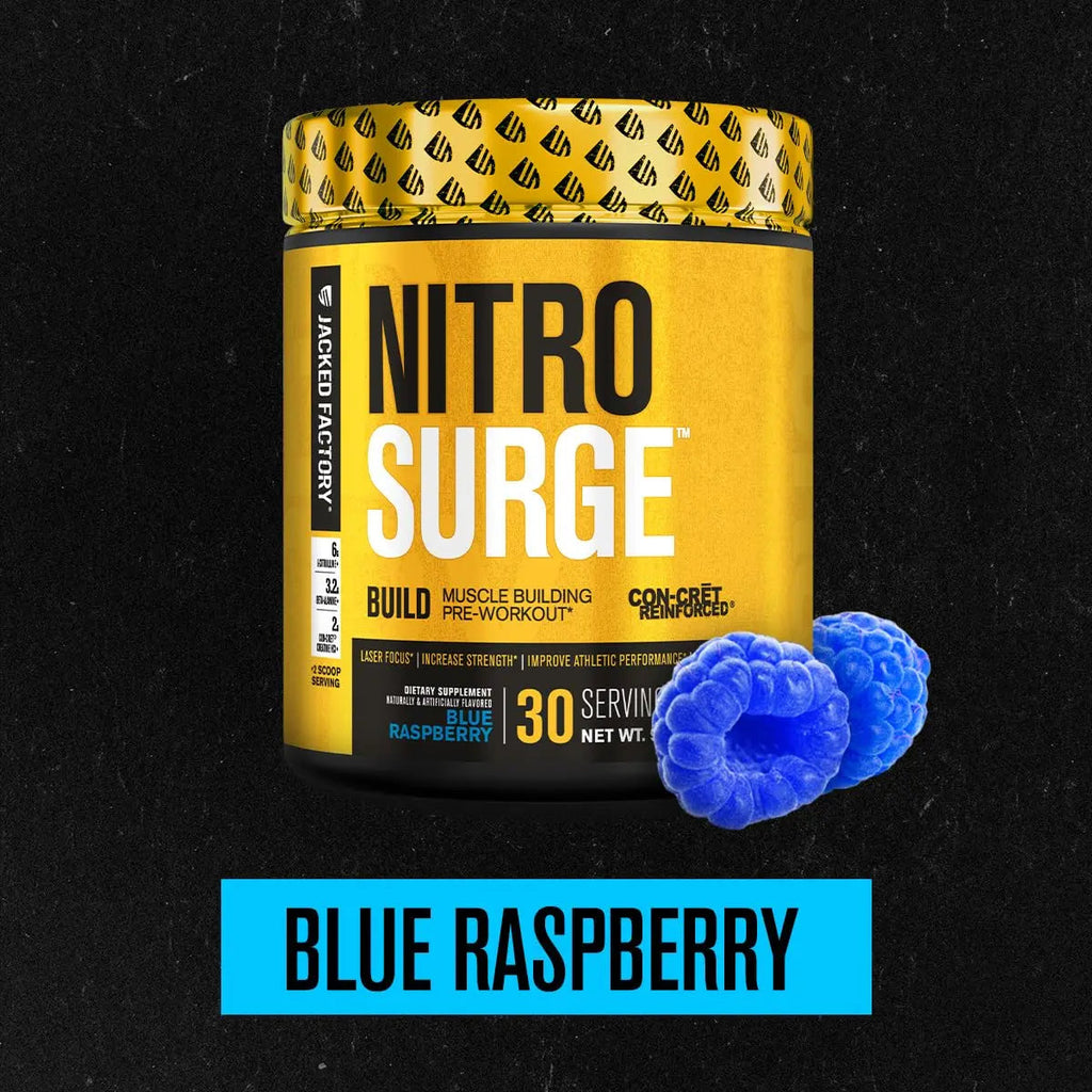 Jacked Factory Nitrosurge Build Pre Workout with Creatine for Muscle Building - Con Cret Creatine Powder & elevATP for Intense Energy, Powerful Pump, Jacked Factory Au supplements