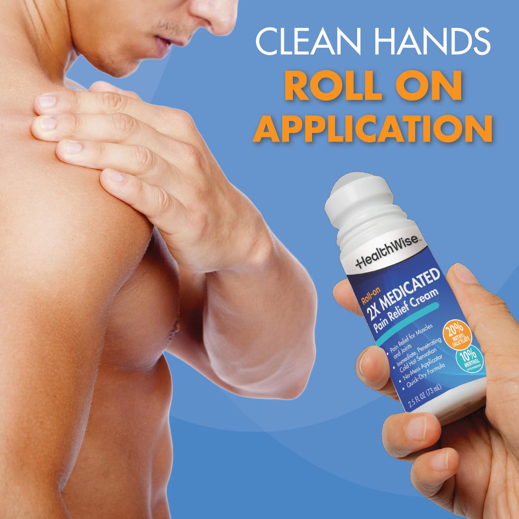 HealthWise 2X Medicated Roll-On | 10% Menthol + 20% Methyl Salicylate | Pain Relief Cream | 3 oz. 88.5 mL | Quick-Dry Formula | Immediate Penetrating Action | Topical Analgesic HealthWise Au supplements