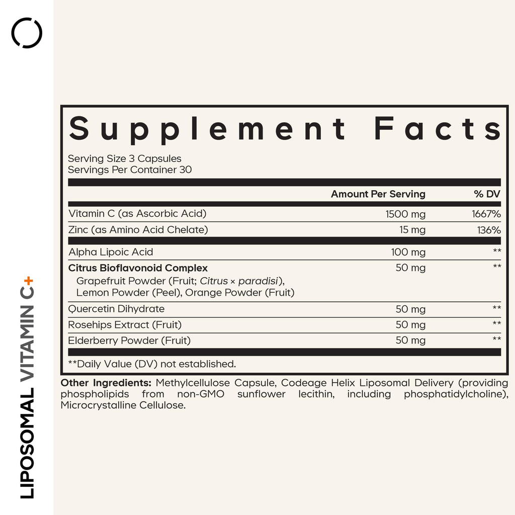 Codeage Liposomal Vitamin C Vitamins with Zinc, Elderberry, Citrus Bioflavonoids Ascorbic Acid, Quercetin & Rose Hips Fruit, Vitamina C Liposomal Supplement Pills - Non-GMO, Vegan - 90 Capsules Codeage Au supplements