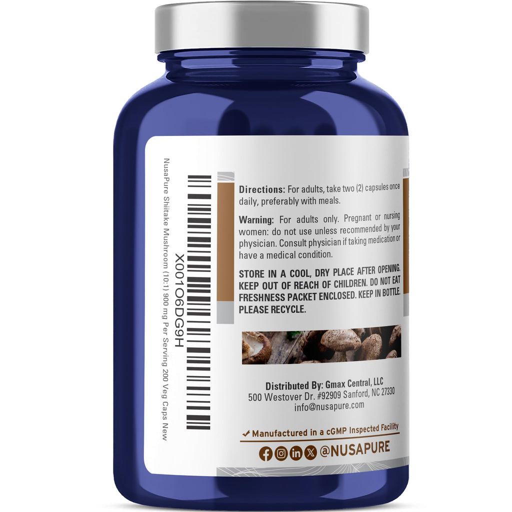NusaPure Shiitake Mushroom 10:1 Extract, 900 mg Equivalent to 9000mg 200 Veggie Capsules (Non-GMO, Vegan) NusaPure Au supplements