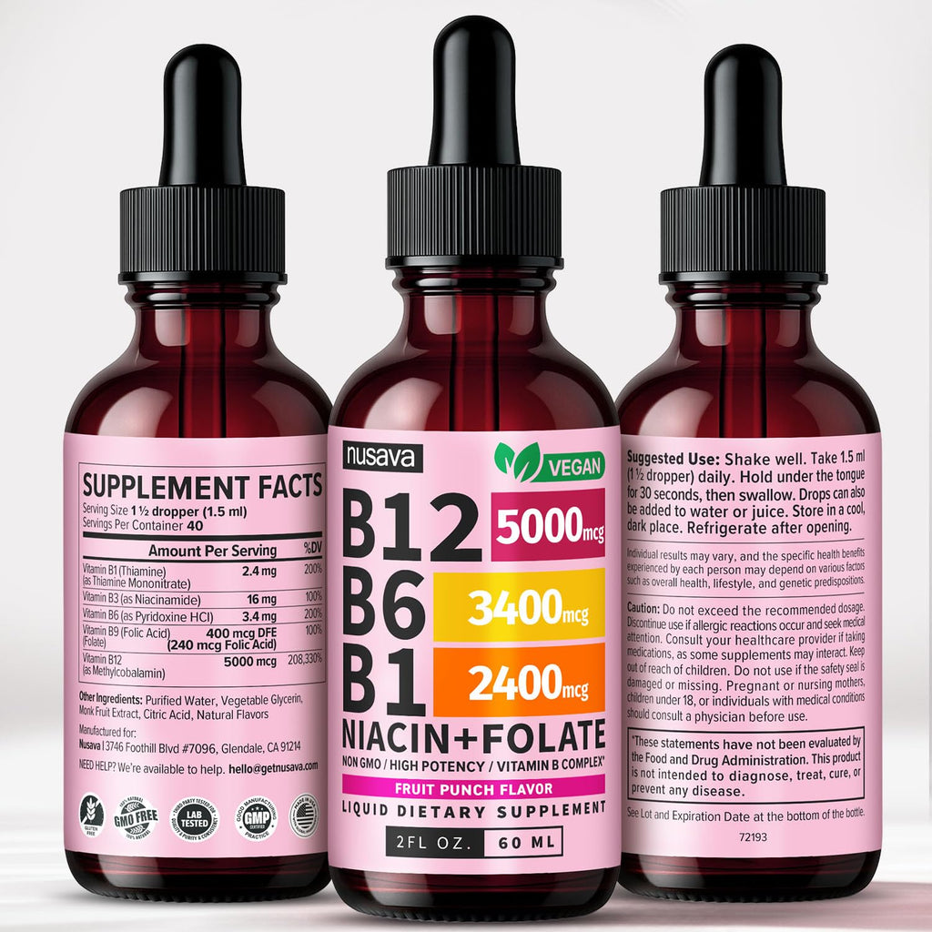 (2 Pack) Vitamin B12 and B6 Liquid Drops, B12 Sublingual Vitamin B Complex - B 12 Vitamin 5000mcg - B12 Methylcobalamin for Energy, Brain, and Heart Support