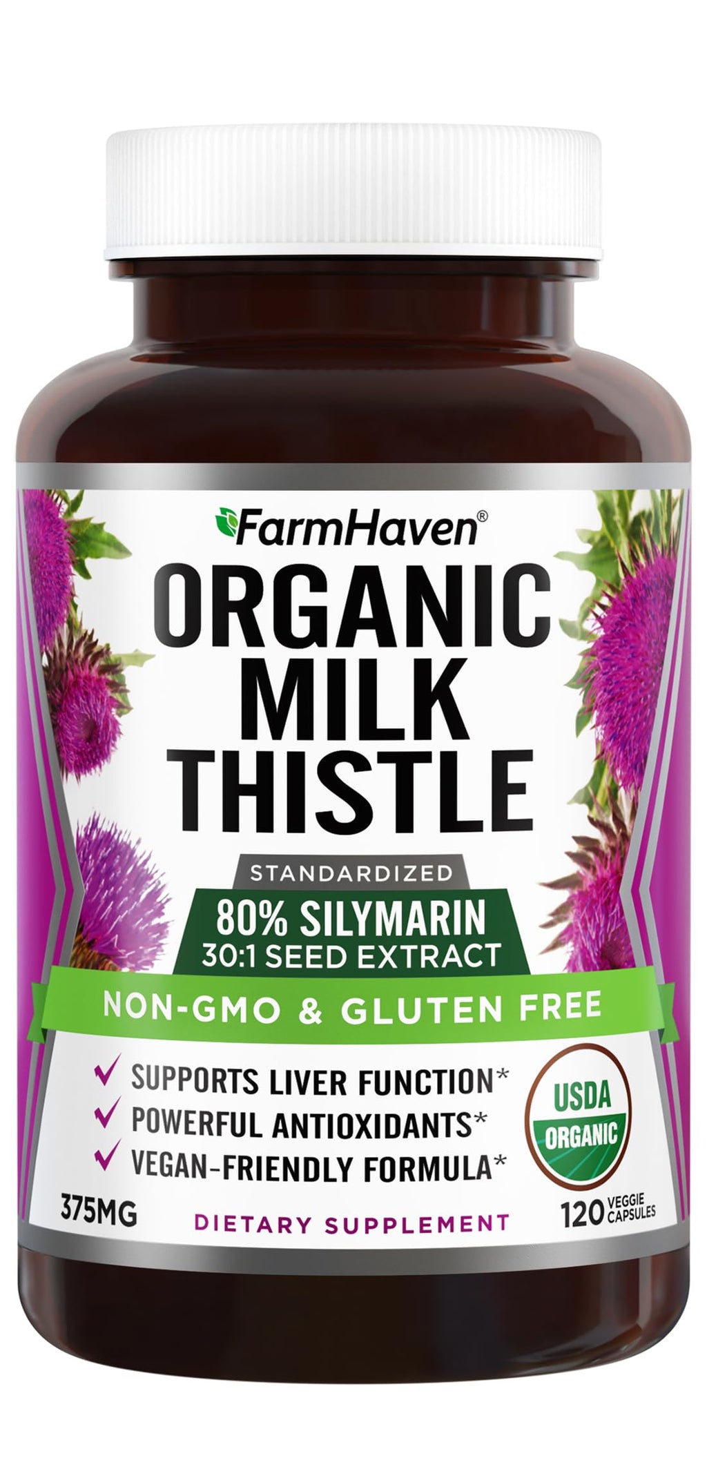 FarmHaven USDA Organic Milk Thistle Capsules | 30X Concentrated Seed Extract & 80% Silymarin Standardized - Supports Liver Function and Overall Health