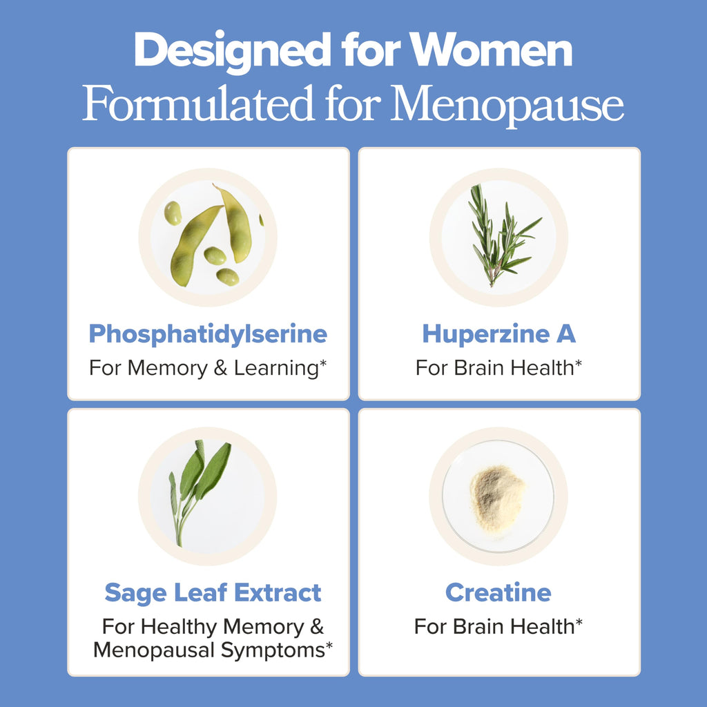 MENO Brain Health + Memory Support Capsules – Daily Support for Cognitive Performance, Concentration & Healthy Brain Aging – with Phosphatidylserine, Creatine, Sage Leaf & Huperzine A – 30 Servings O Positiv Au supplements