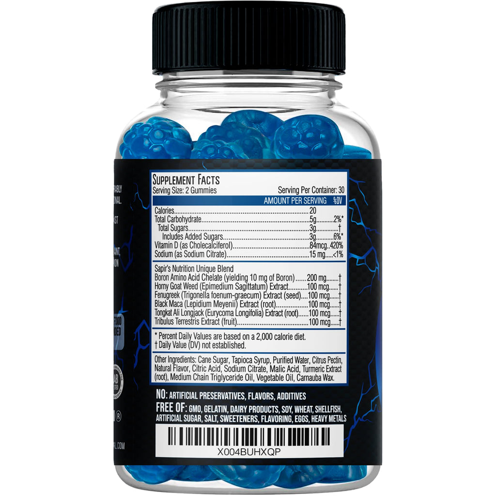 Testosterone Booster Gummies, Male Enhancing Supplement, Add 2 in” Enlargement Gummies for Men , Male Enhancement Chews Energy, Strength, Stamina, Endurance, Performance, Natural Blue Berry Chews Sapir's Nutrition Au supplements