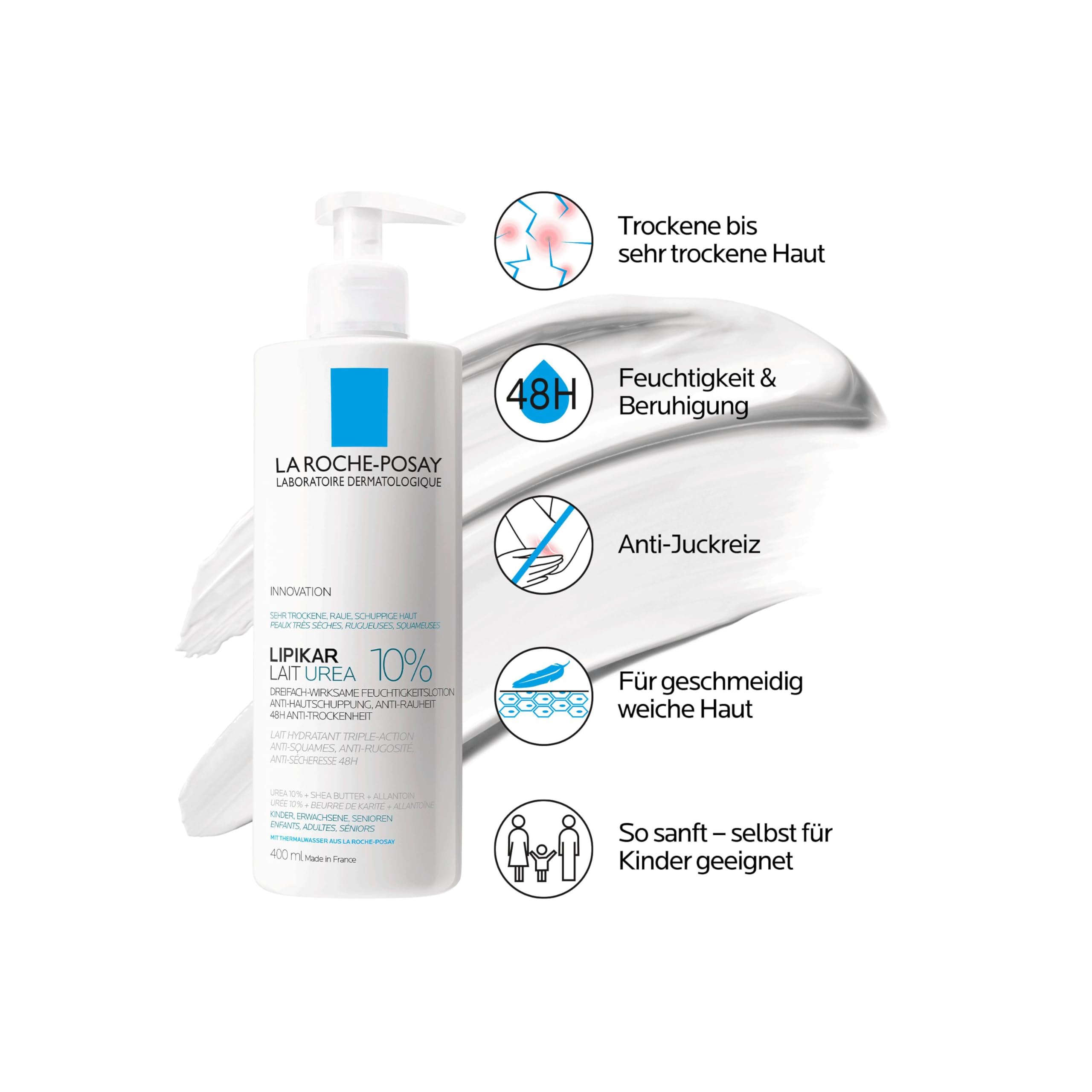 La Roche-Posay Lipikar Urea 10% Roughness Smoothing Lotion, Body Lotion For Dry Skin With 10% Urea + Shea Butter + Allantoin