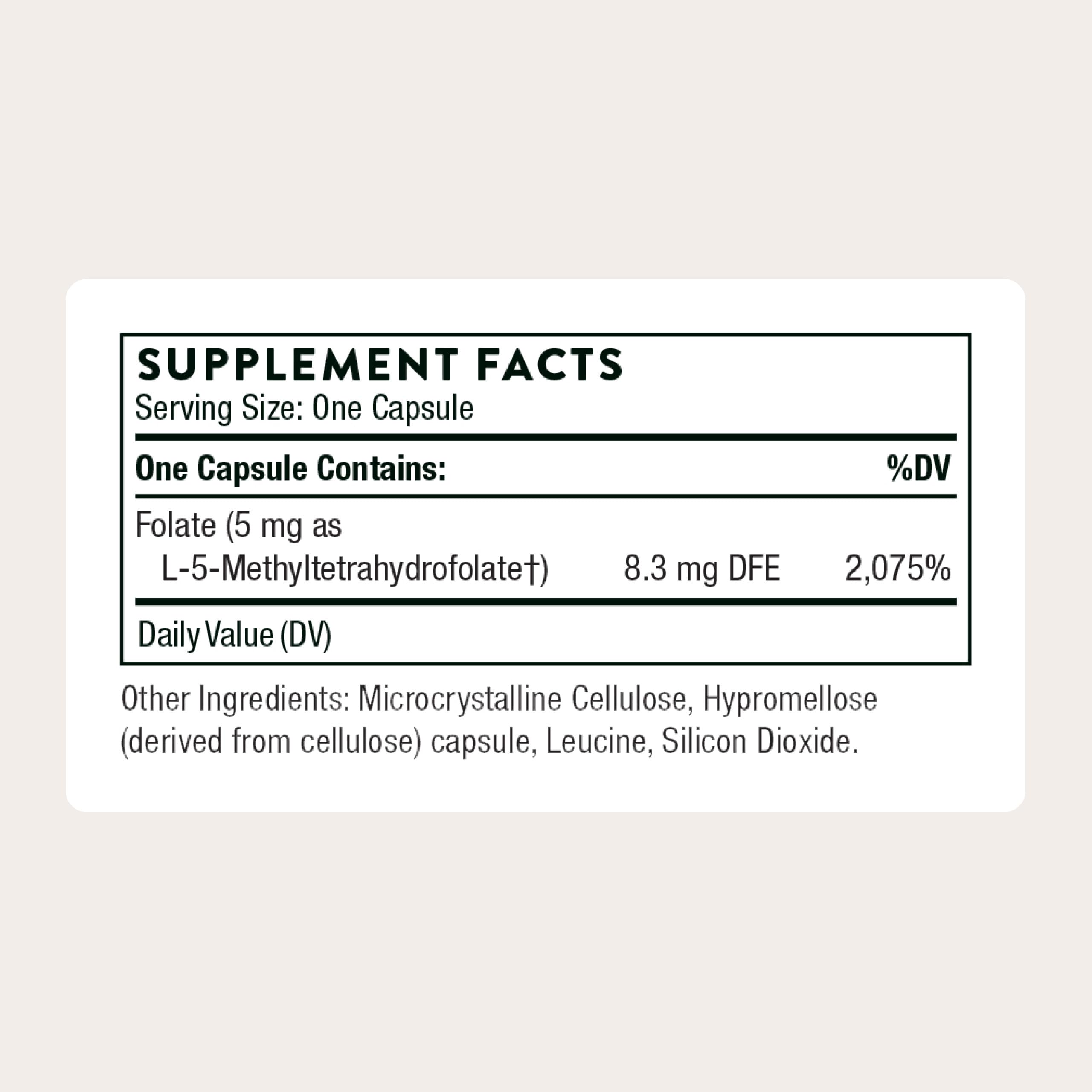 THORNE - 5-MTHF - Methylfolate (Active B9 Folate) Supplement - Supports Cardiovascular Health, Fetal Development, Nerve Health, Methylation & Homocysteine Levels* - 60 Servings - 5-MTHF 5mg