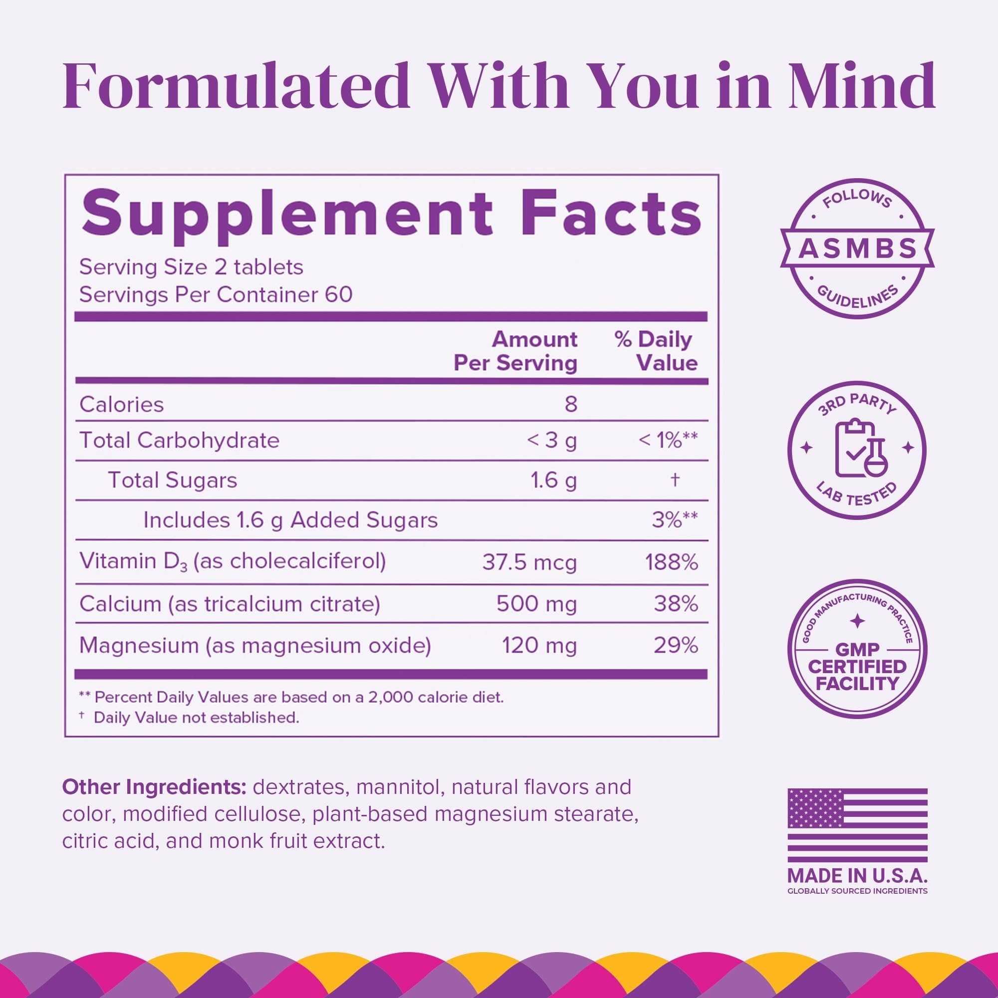 BariMelts Calcium Citrate with Vitamin D3 & Magnesium, 120 Smooth-Dissolving Tablets (1-Month Supply), Bariatric Calcium Supplements
