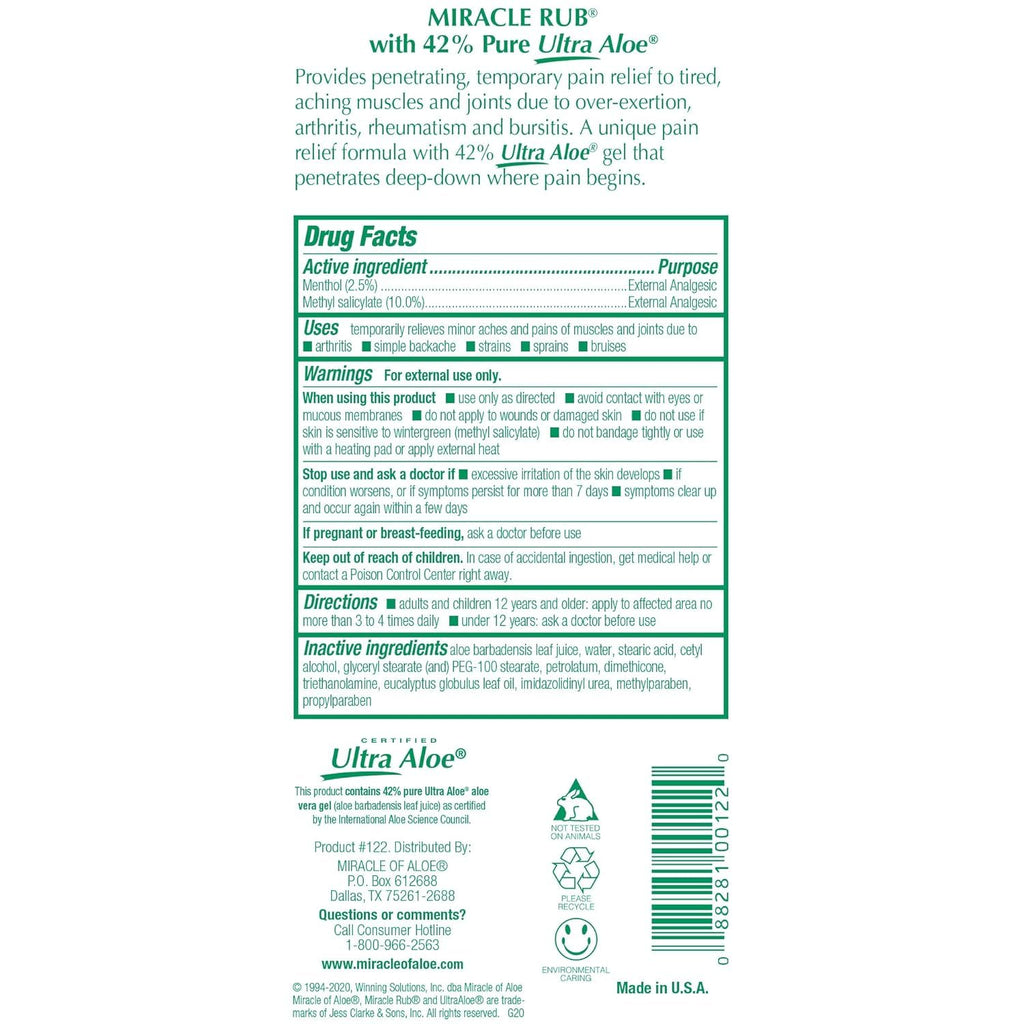 Miracle of Aloe Miracle Rub Pain Relieving Cream 32 oz, Fast & Effective Relief for Arthritis, Muscle, and Joint Pain - Maximum Strength UltraAloe Formula, Topical Analgesic Miracle of Aloe Au supplements