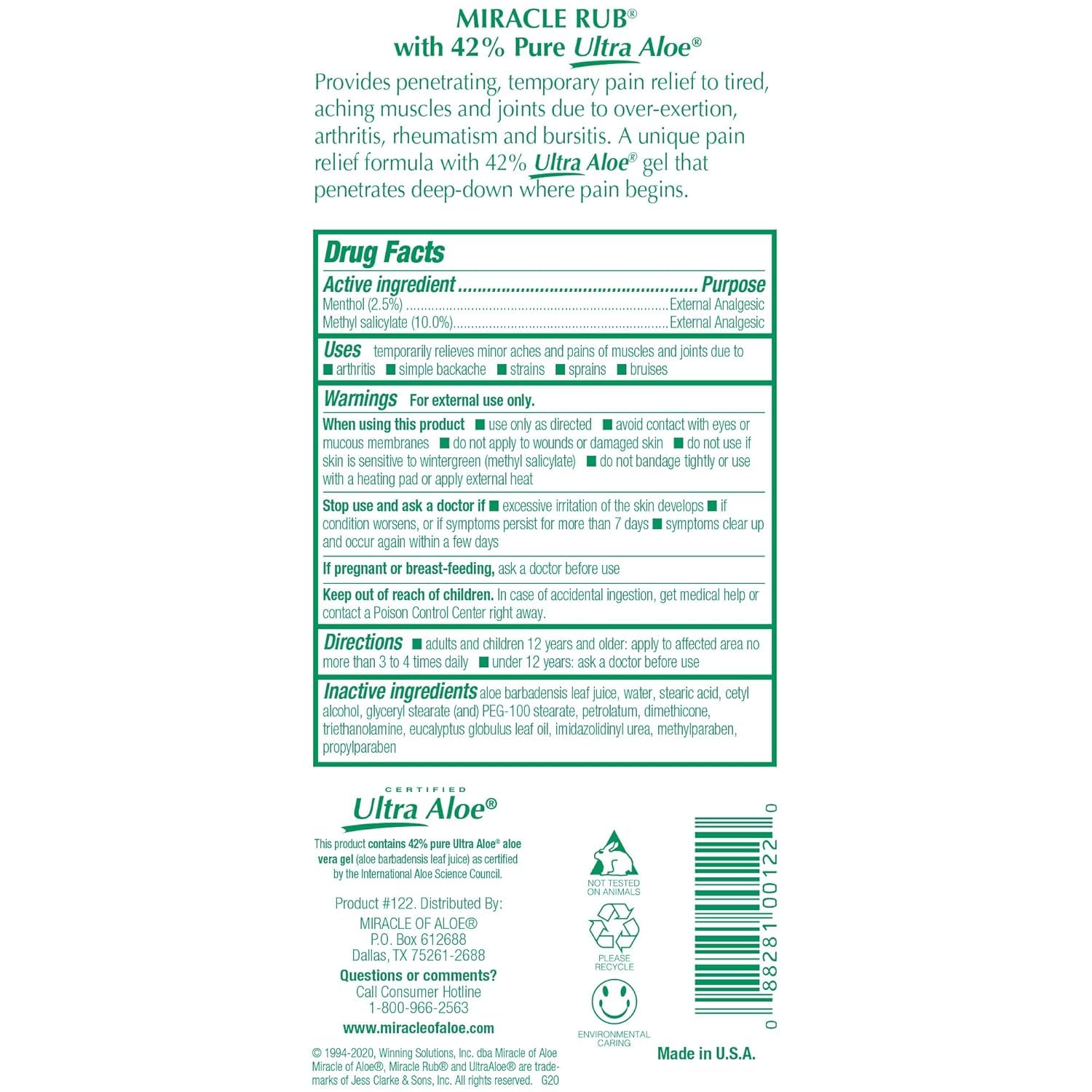 Miracle of Aloe Miracle Rub Pain Relieving Cream 32 oz, Fast & Effective Relief for Arthritis, Muscle, and Joint Pain - Maximum Strength UltraAloe Formula, Topical Analgesic Miracle of Aloe Au supplements