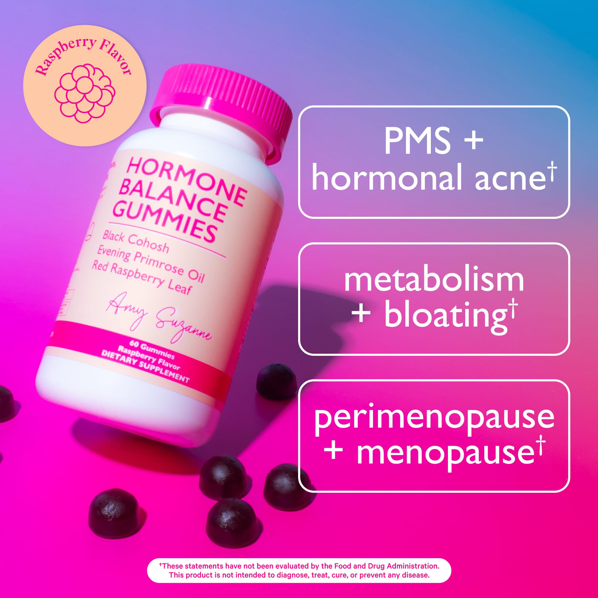 Amy Suzanne Hormone Balance Gummies for Women - Hormone Harmony for Mood, Energy, Bloating - Hormonal PMS, Perimenopause & Menopause Support - Red Raspberry Leaf & Black Cohosh - 60 Gummy Supplements Amy Suzanne Au supplements