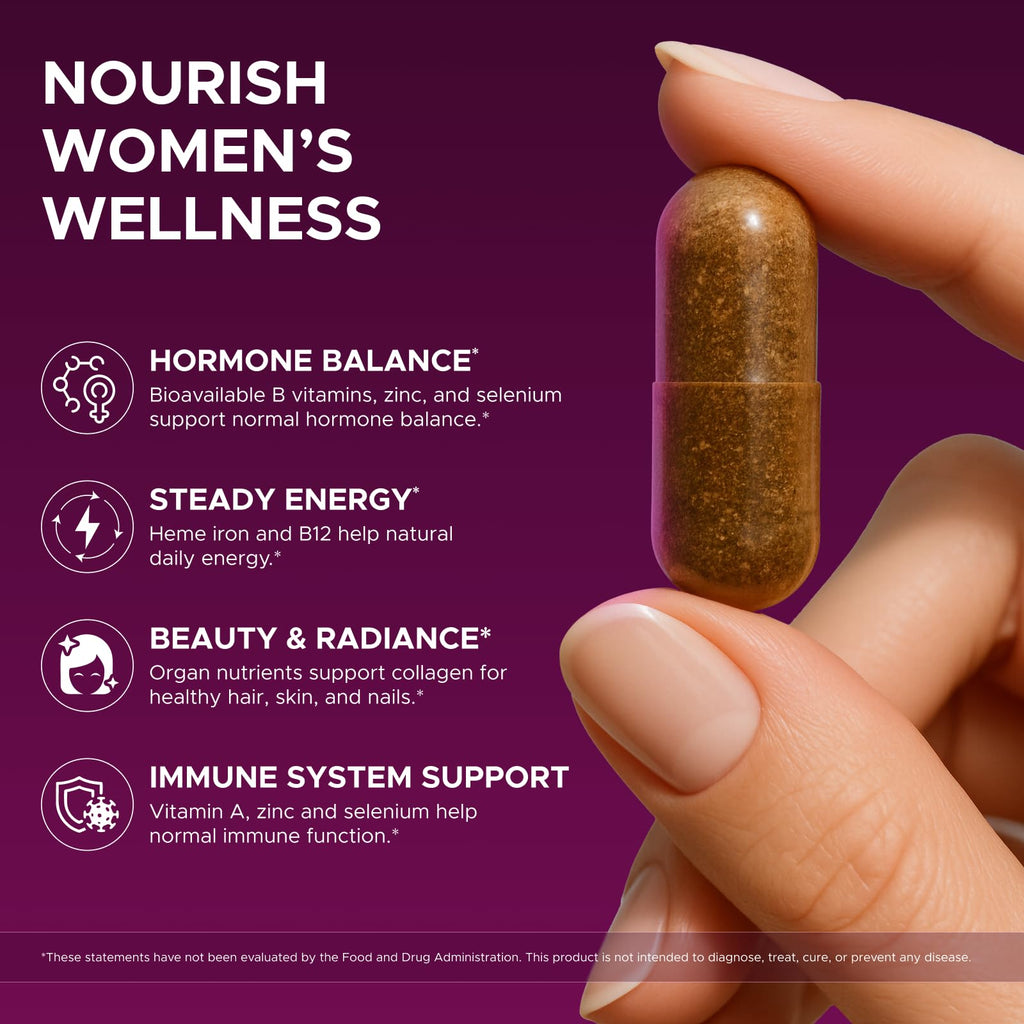 Primal Beef Organ Supplement for Women, Grass-Fed Ancestral Superfood Supplement with Uterus & Liver for Hormone Balance & Queen Energy - 60 Day Supply Wellanova Au supplements