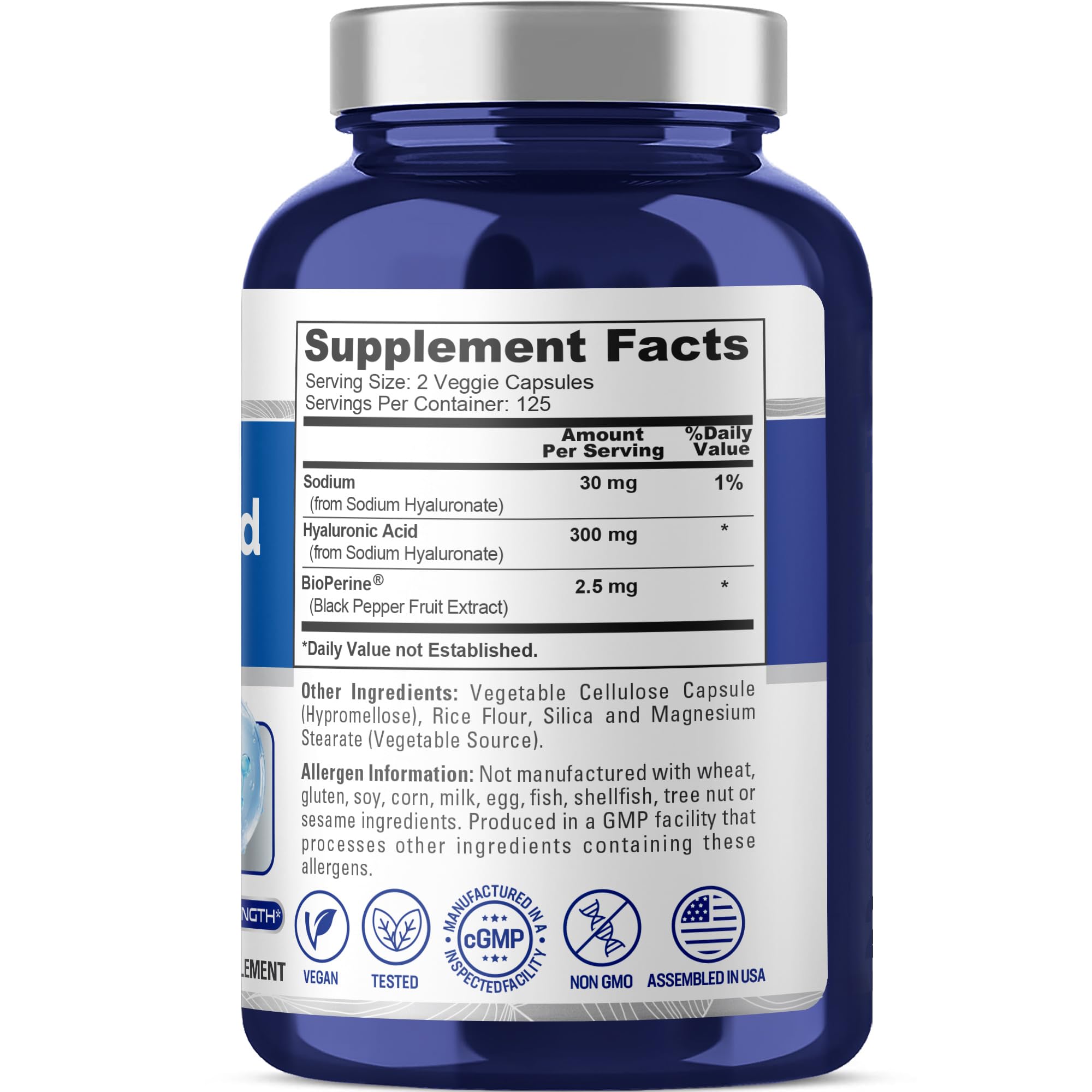 NusaPure Hyaluronic Acid 300mg 250 Veggie Capsules (Non-GMO, Vegan) NusaPure Au supplements