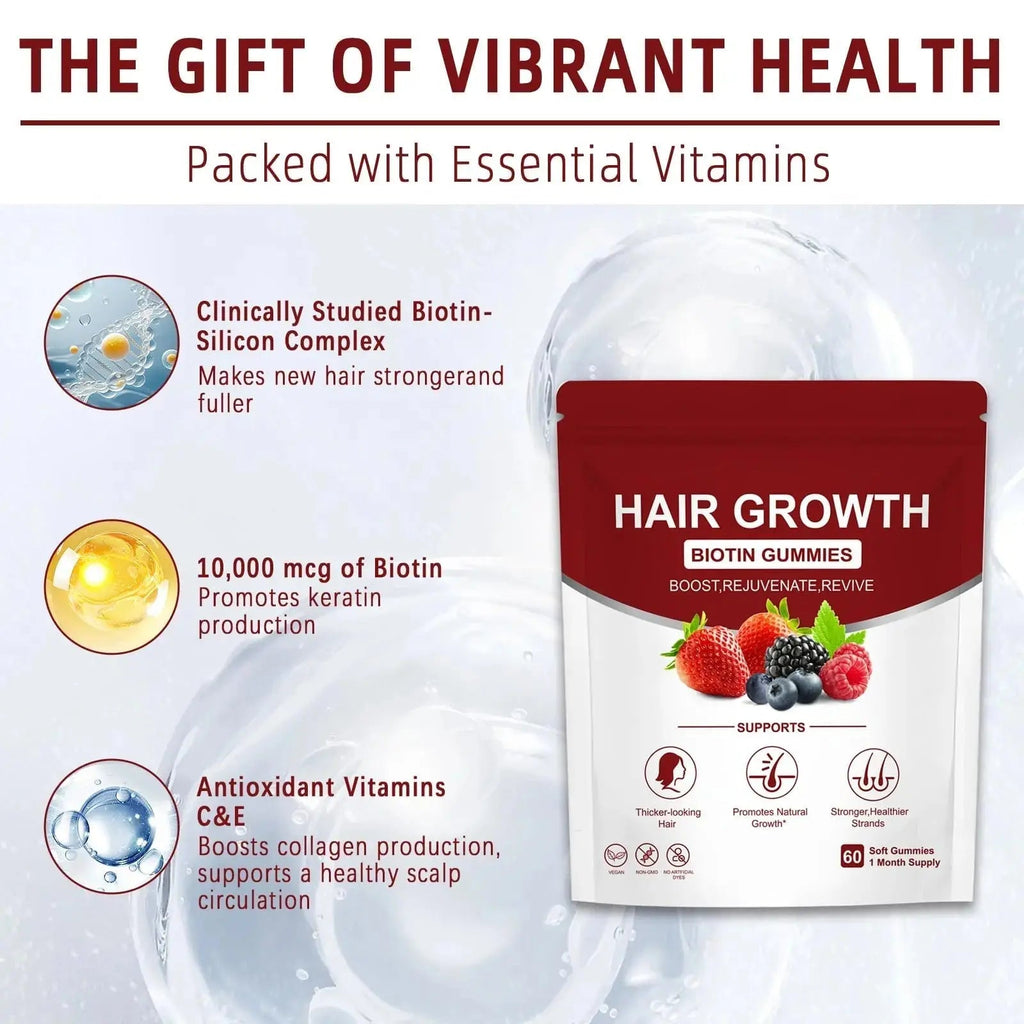 YYLLYY Hair Growth Vitamins Gummies | with Biotin, Vitamin C & E, Botanical Extracts | Supports Healthy Hair Growth & Strength, Skin & Nail Care YYLLYY Au supplements