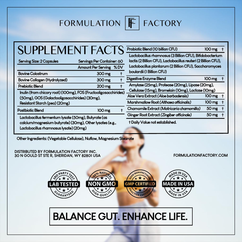 Formulation Factory Probiotics for Women & Men - Gut Intellect 10-in-1 Digestive Enzymes with Prebiotics and Postbiotics - Total Gut Health Supplement