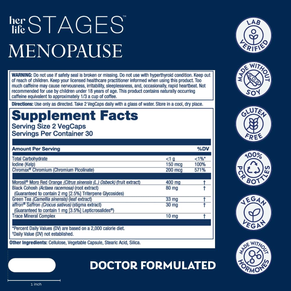 SOLARAY Menopause her Life Stages - Menopause Supplements for Women - Supports Mood, Sleep, Hot Flashes, Night Sweats - Vegan, Gluten Free - 60-Day Guarantee - 30 Servings, 60 VegCaps SOLARAY Au supplements