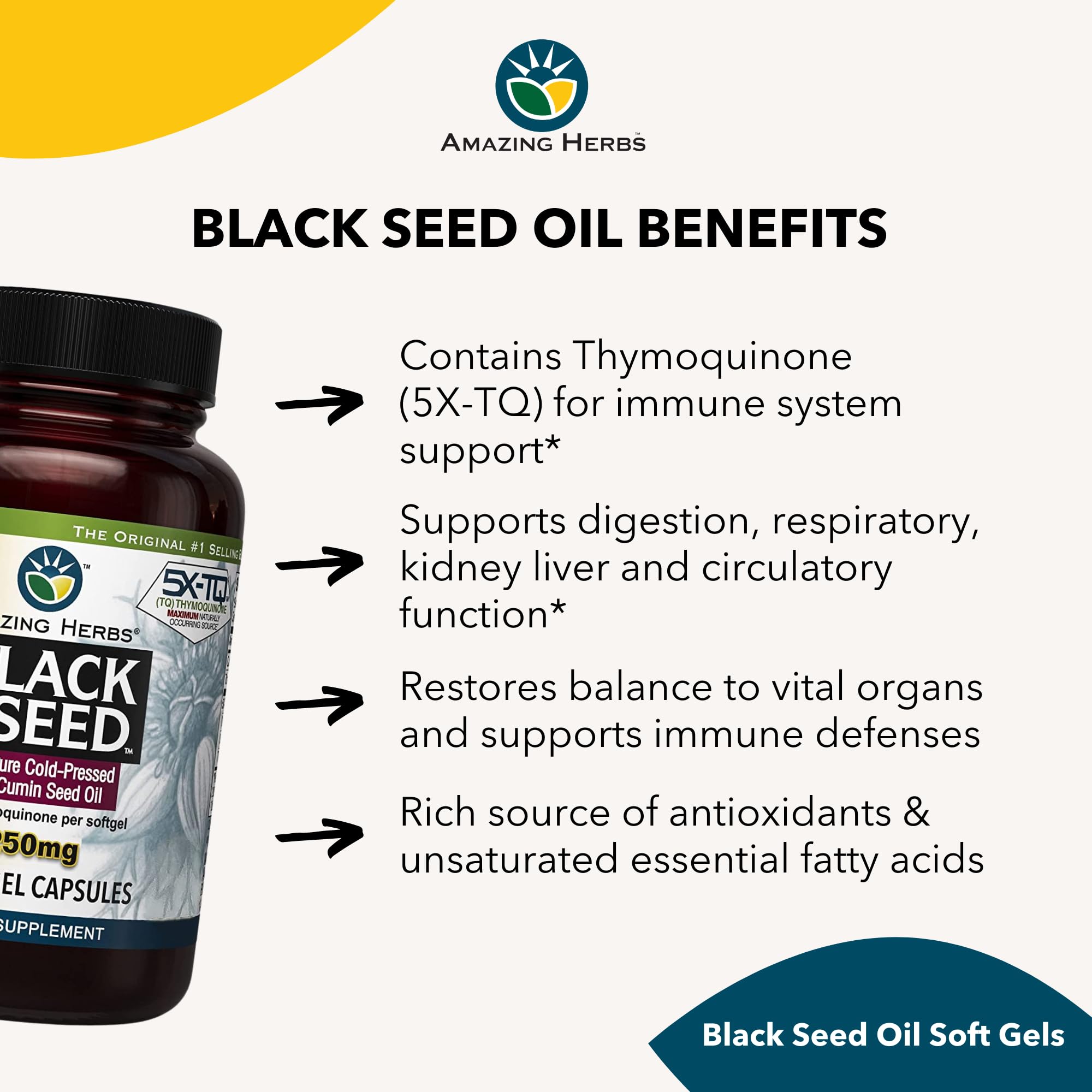 Amazing Herbs Premium  Capsules - High Potency, Cold Pressed Nigella Sativa Aids in Digestive Health