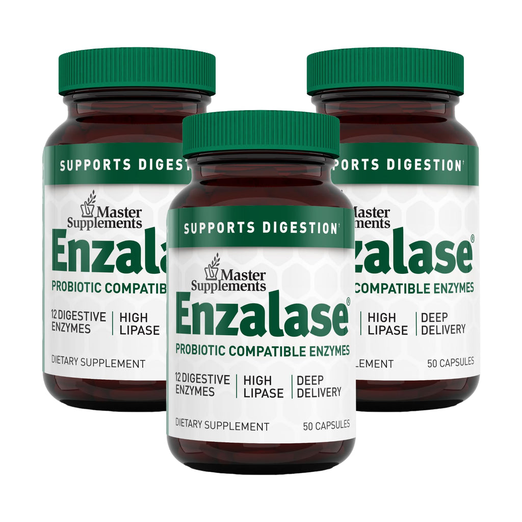 Master Supplements Enzalase - 50 Capsules, Pack of 3 - Probiotic Compatible Enzymes - Provides Digestive Boost + Gas & Bloating Relief - Gluten Free - 150 Total Servings ENZALASE Au supplements