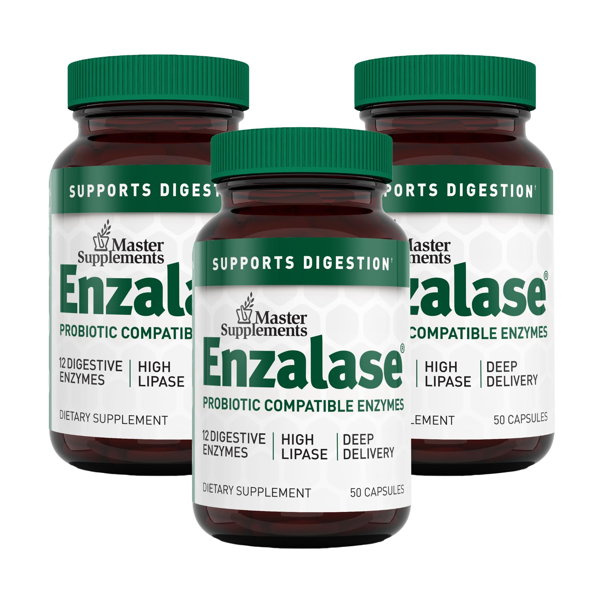 Master Supplements Enzalase - 50 Capsules, Pack of 3 - Probiotic Compatible Enzymes - Provides Digestive Boost + Gas & Bloating Relief - Gluten Free - 150 Total Servings ENZALASE Au supplements