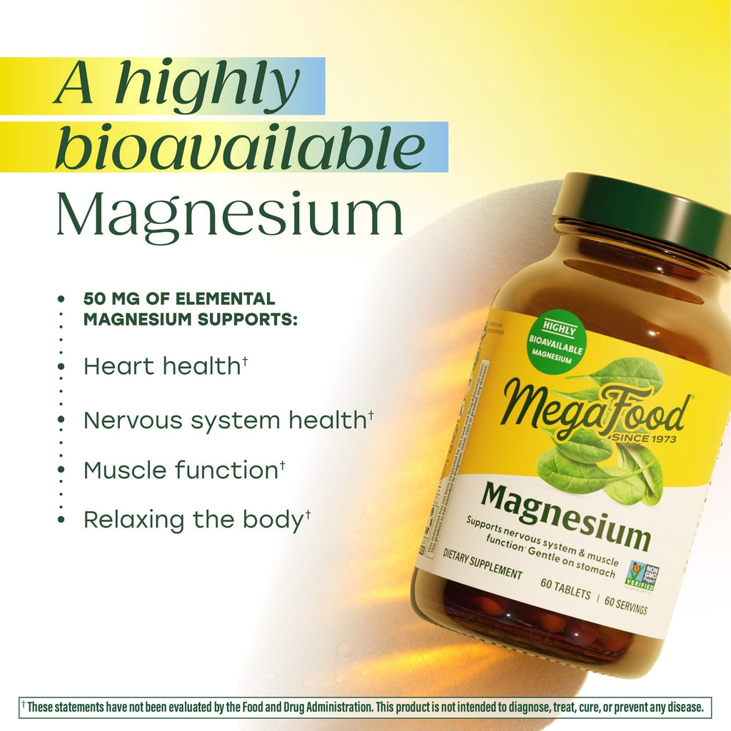 Megafood Magnesium Supplement with Fermented Magnesium Glycinate - Chelated - Supports Heart & Nervous System - Vegan Gluten-Free Non-GMO Kosher - Made Without 9 Food Allergens - 90 Tablets MegaFood Au supplements