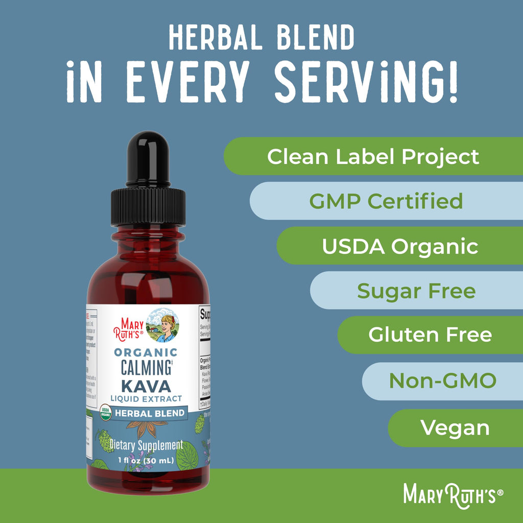 MaryRuth Organics, Herbal Supplement Drop, Calmness & Relaxation, Pack of 1, USDA Kava Root, Sugar/Gluten Free, Support Sleep, Calm & Stress Relief, Vegan, Non-GMO, 30 Servings MARYRUTH'S Au supplements
