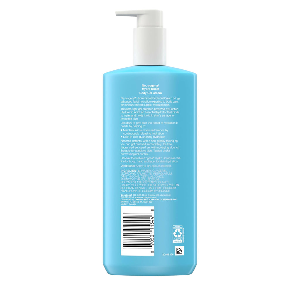 Neutrogena Hydro Boost Body Moisturizing Gel Cream with Hyaluronic Acid, Non-Greasy & Fast Absorbing