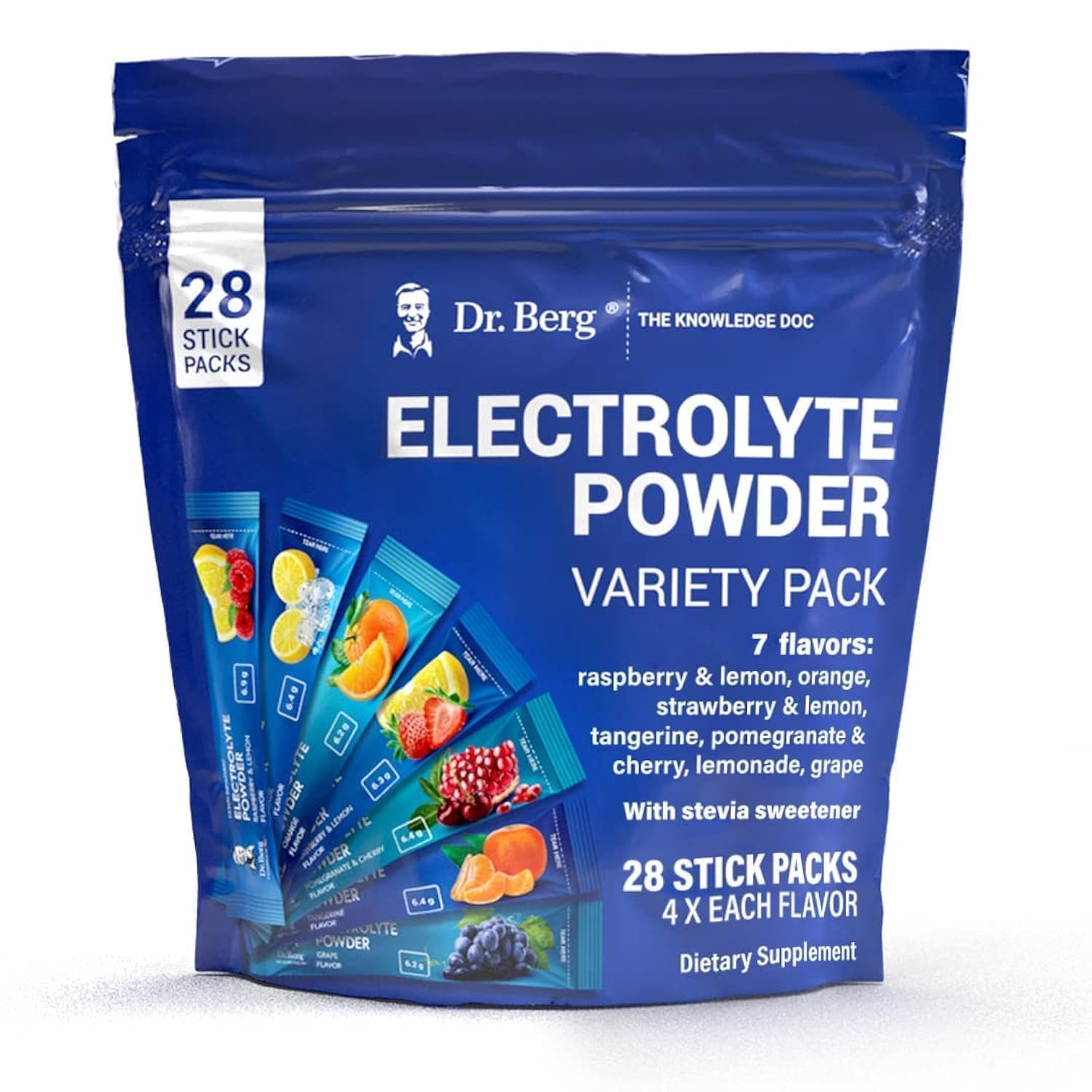 Dr. Berg Sugar Free Electrolyte Powder Packets (Variety Pack) - Daily Electrolyte Drink Mix - 28 Total Hydration Pouches Sugar Free
