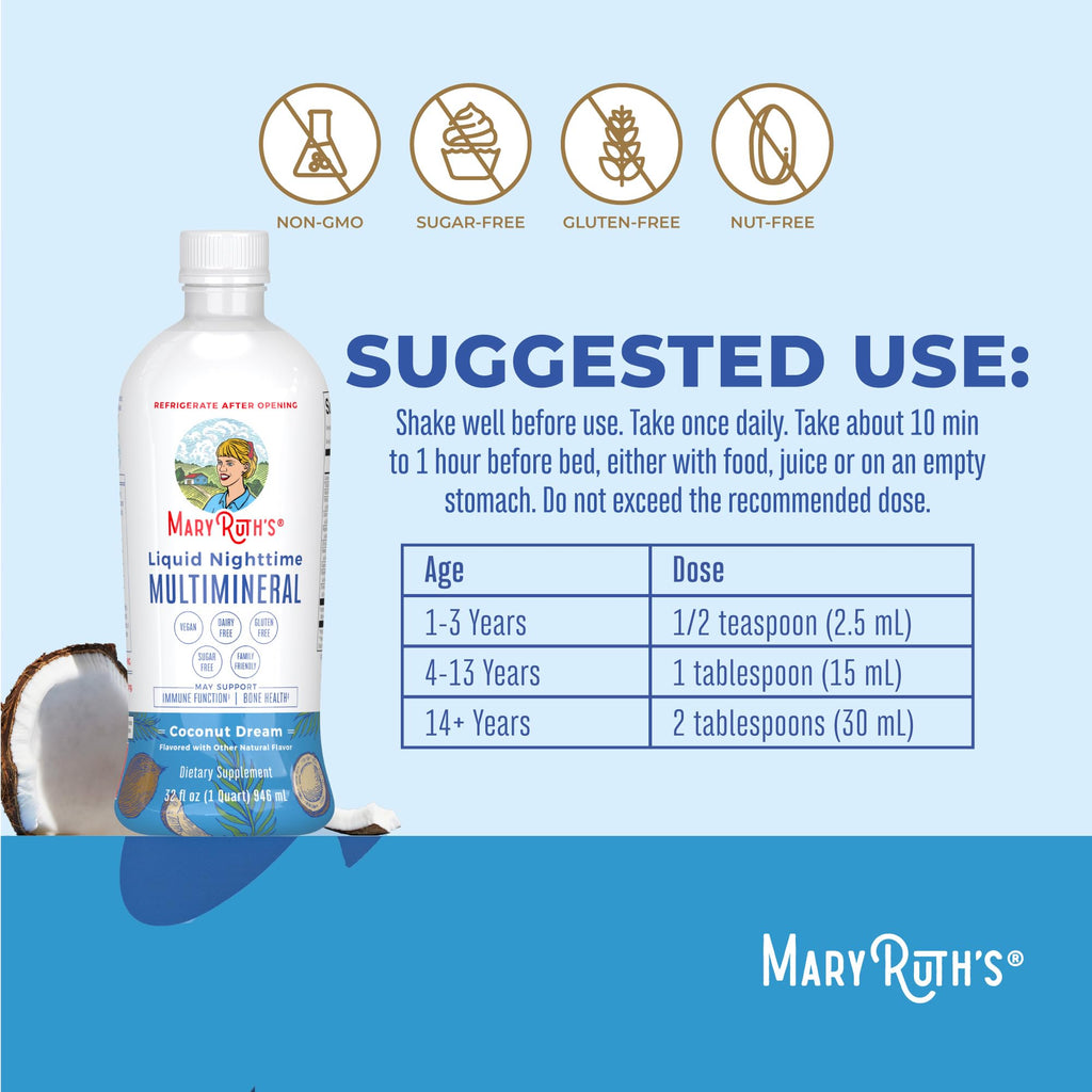 MaryRuth Organics Liquid Nighttime Multimineral | No Melatonin | Bedtime Routine | Magnesium Citrate | Calcium | Zinc | Vitamin D3| Available in 4 Flavors - Vegan | Sugar Free | Gluten Free | 32 Oz MARYRUTH'S Au supplements