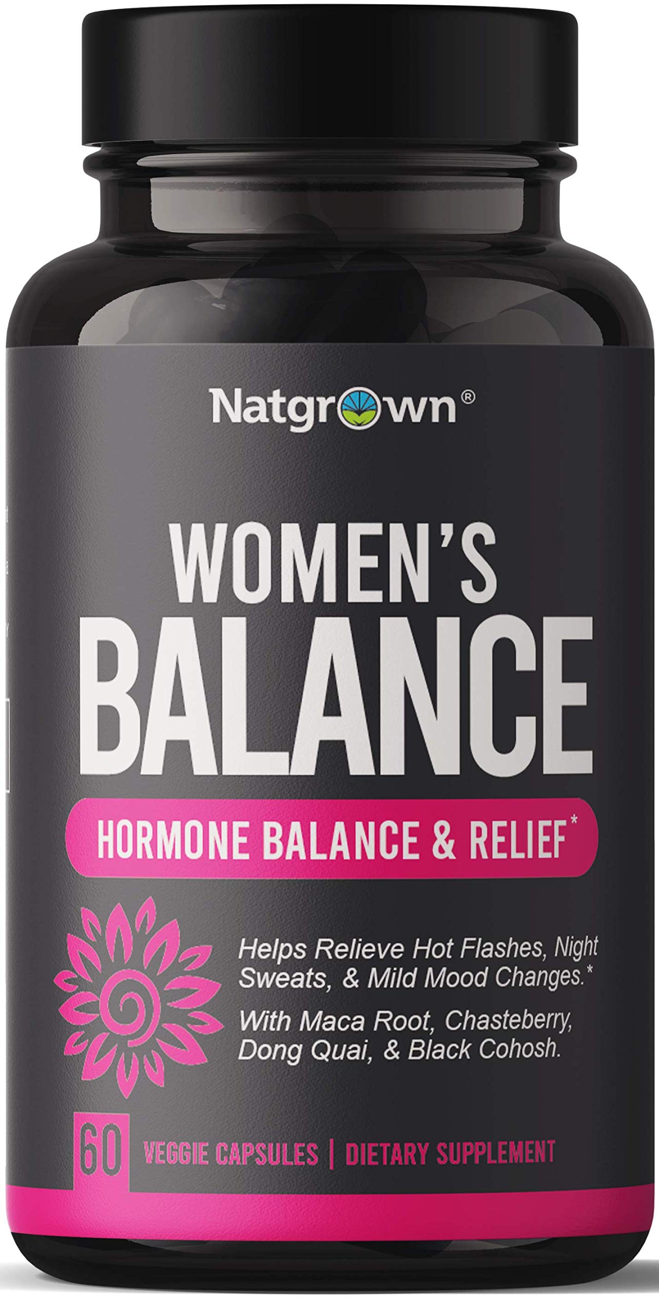Natgrown Hormone Balance for Women PMS & Menopause Supplement for Fertility Hormonal & Menstrual Support, Helps Relief Hot Flashes - Maca Root, Vitex, Dong Quai & Black Cohosh Complex -Vegan Capsules Natgrown Au supplements