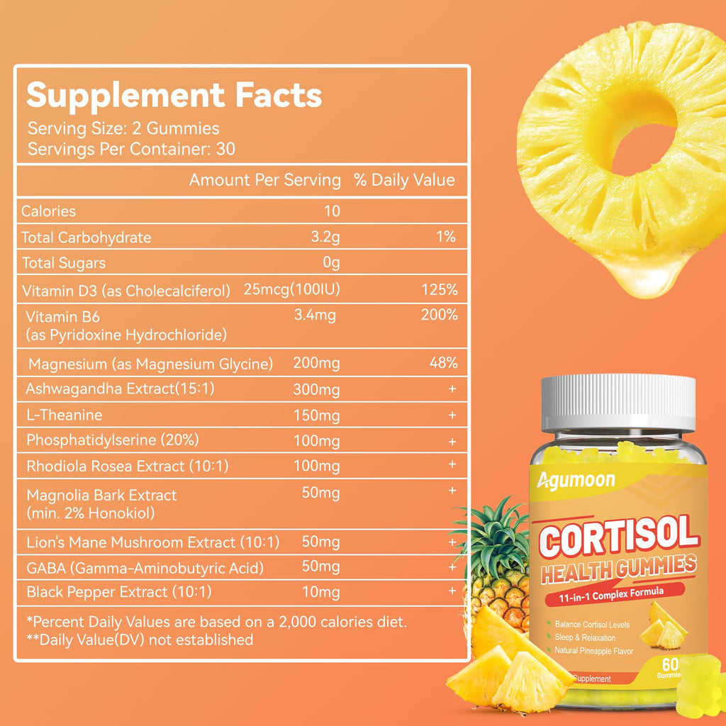 Agumoon Cortisol Gummies for Women, Cortisol Supplements with Ashwagandha, Magnesium, L-theanine, for Relaxation and Mood Support - 120 Gummies Agumoon Au supplements