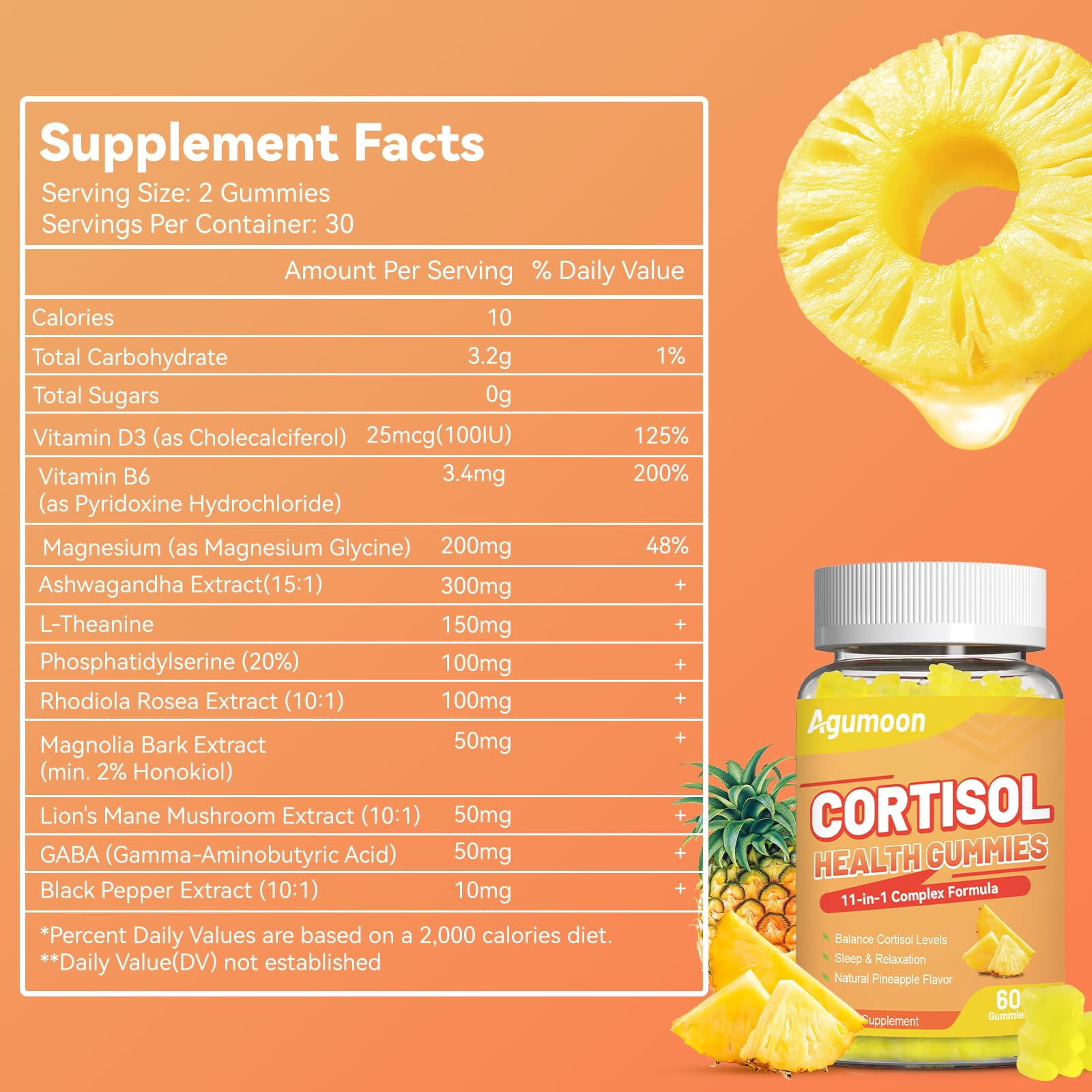 Agumoon Cortisol Gummies for Women, Cortisol Supplements with Ashwagandha, Magnesium, L-theanine, for Relaxation and Mood Support - 120 Gummies Agumoon Au supplements