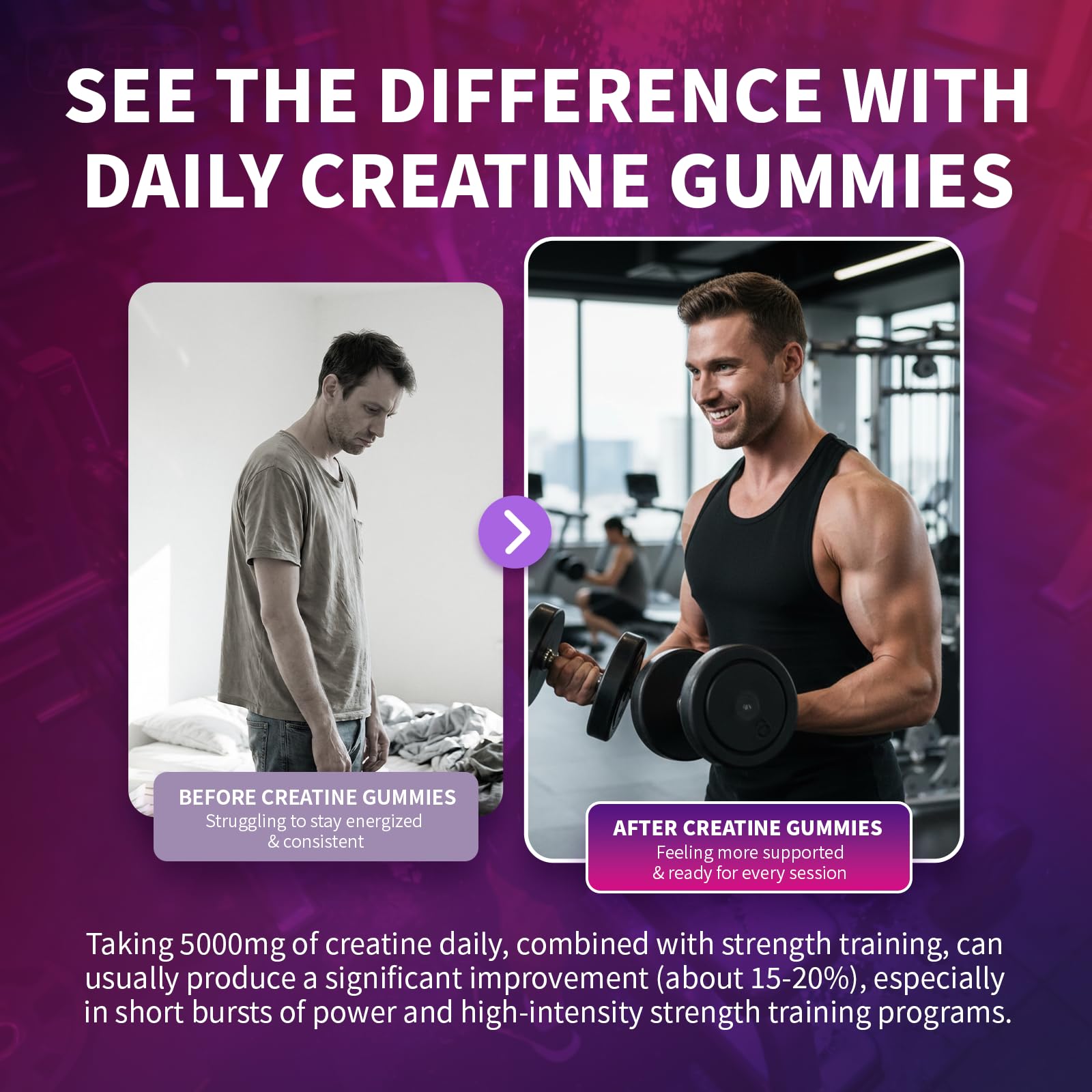 Creatine Monohydrate Gummies 5000mg for Men & Women, Organic Pure Creatine Gummies | Sugar Free,Vegan, Non-GMO,Raspberry Flavor, 120 Count