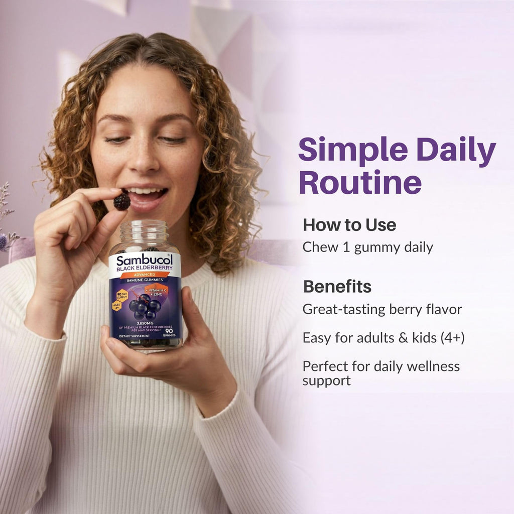 Sambucol Elderberry Gummies - Immune Support Supplement for Adults & Kids with Vitamin C & Zinc, Sambucol Elderberry