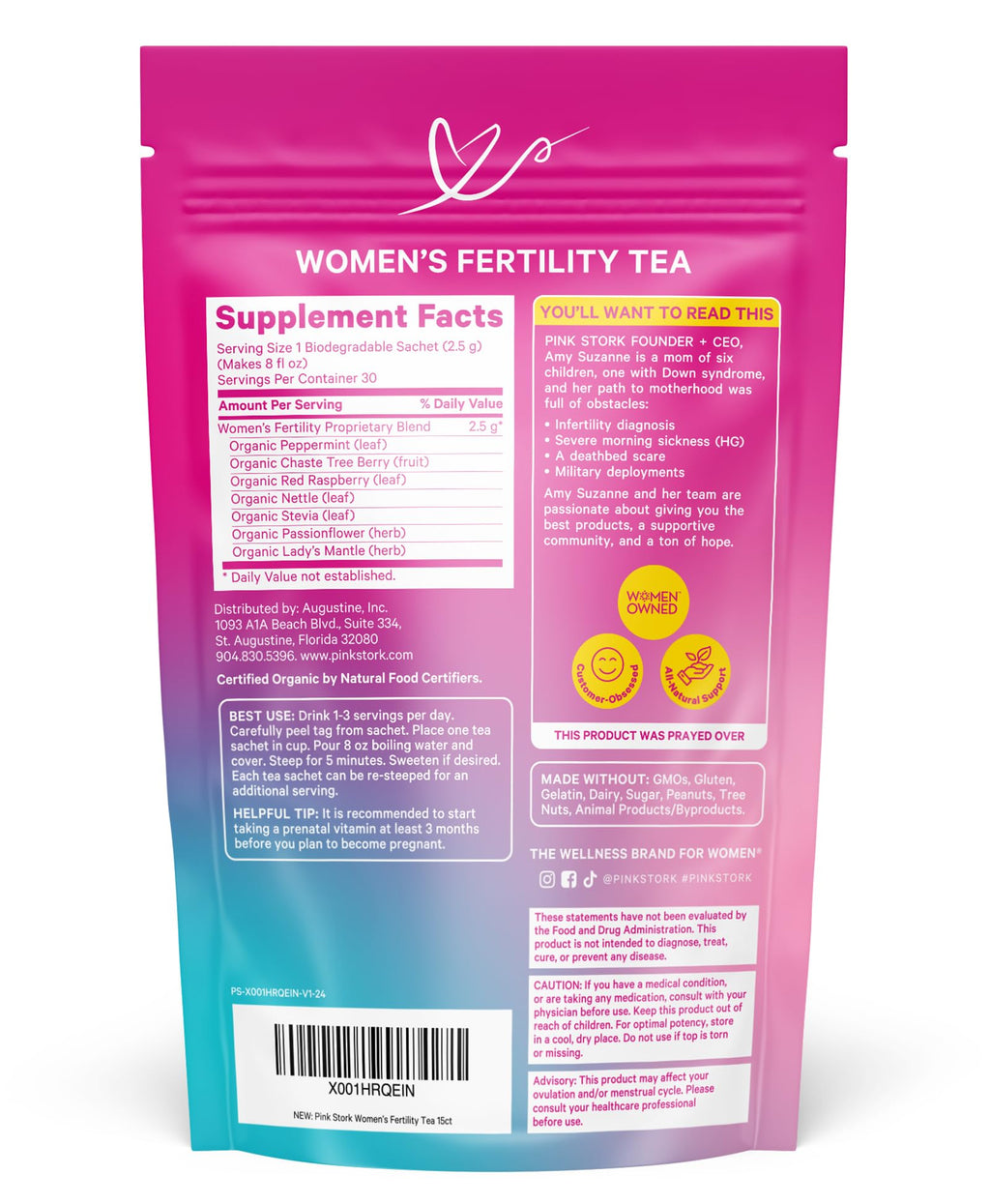 Pink Stork Organic Fertility Tea for Women | Fertility Supplements for Women with Chaste Tree Berry (Vitex) + Red Raspberry Leaf | Hormone Balance Herbal Tea for Conception Support | USDA Organic, Caffeine Free - Sweet Mint, 15 Sachets Pink Stork Au supplements
