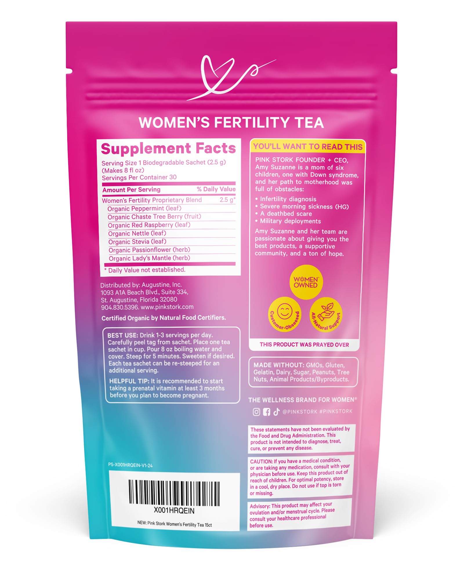 Pink Stork Organic Fertility Tea for Women | Fertility Supplements for Women with Chaste Tree Berry (Vitex) + Red Raspberry Leaf | Hormone Balance Herbal Tea for Conception Support | USDA Organic, Caffeine Free - Sweet Mint, 15 Sachets Pink Stork Au supplements