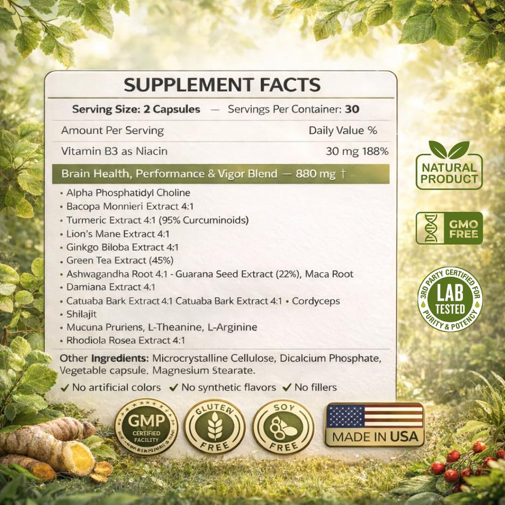 Brain Supplements for Memory & Focus - Nootropic Brain Health - Cognitive Performance, Clarity, Energy, Mental Vigor, Shilajit - Alpha Choline, Lion's Mane, Bacopa, 18 Premium Ingredients SCIENCE FORCE Au supplements
