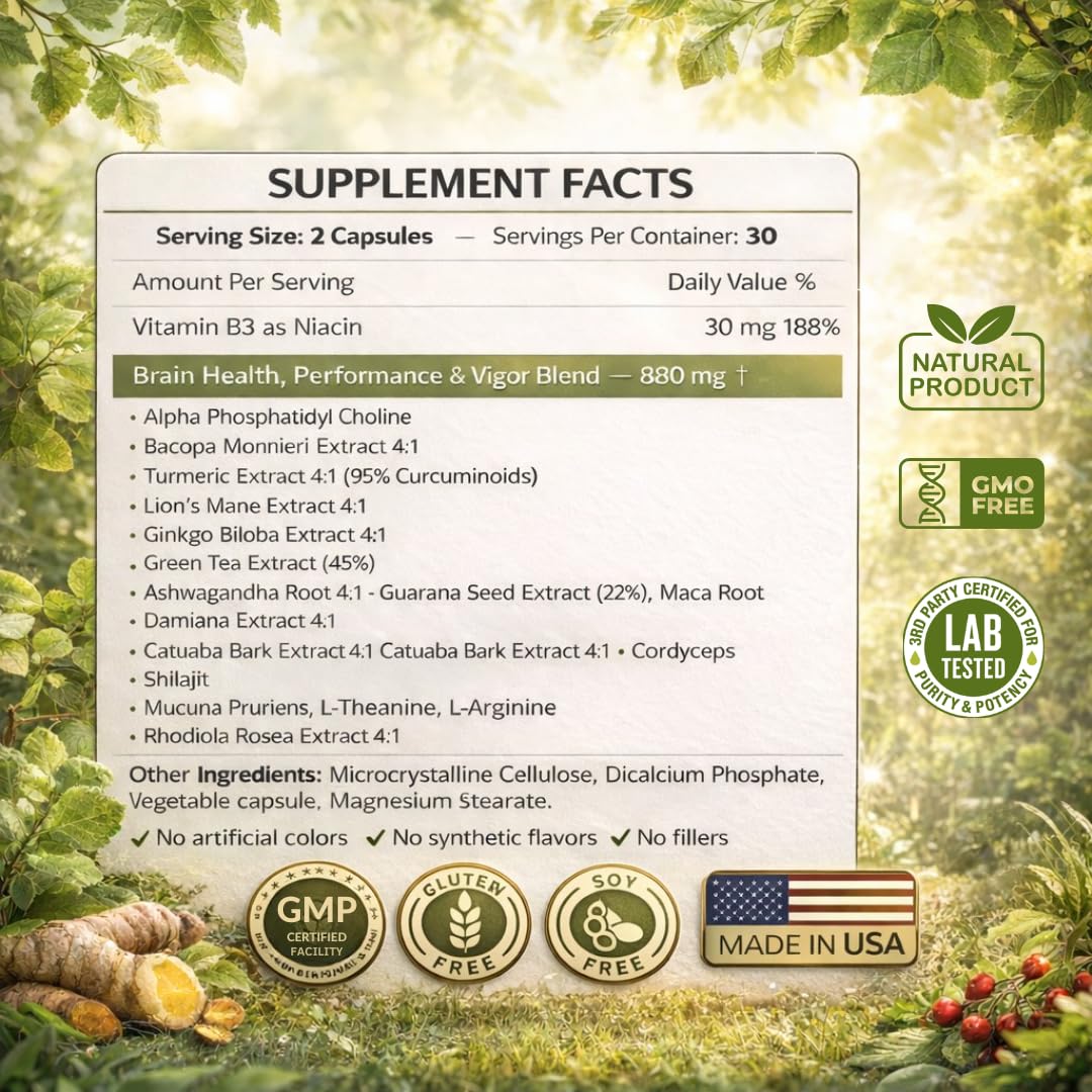 Brain Supplements for Memory & Focus - Nootropic Brain Health - Cognitive Performance, Clarity, Energy, Mental Vigor, Shilajit - Alpha Choline, Lion's Mane, Bacopa, 18 Premium Ingredients SCIENCE FORCE Au supplements